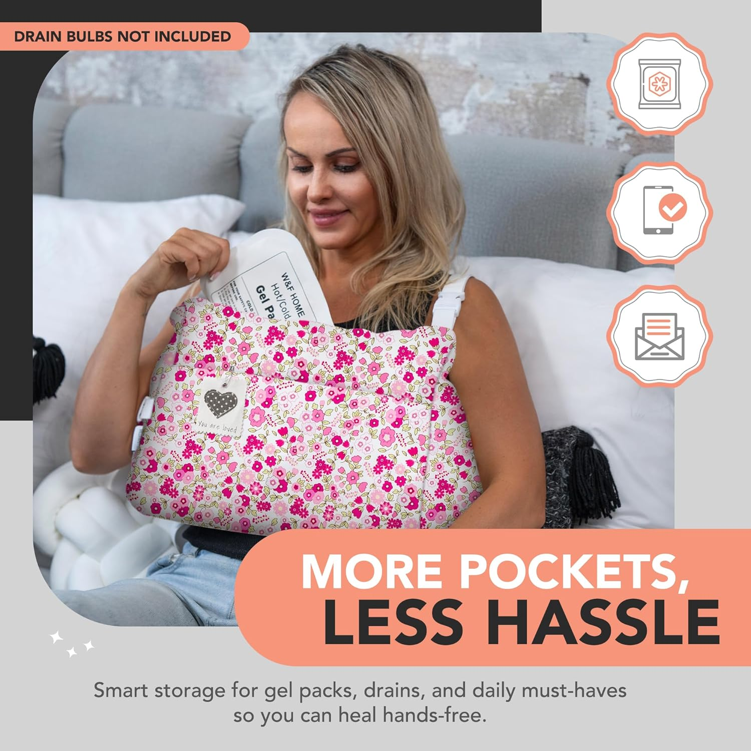 W&F HOME Mastectomy Pillow, Mastectomy Recovery Supplies, Post Mastectomy&rsquo;S Must Haves, Breast Reduction Recovery Supplies, Open Heart Surgery Pillows, Breast Pillows for Sleeping - Pink Flower image number 2