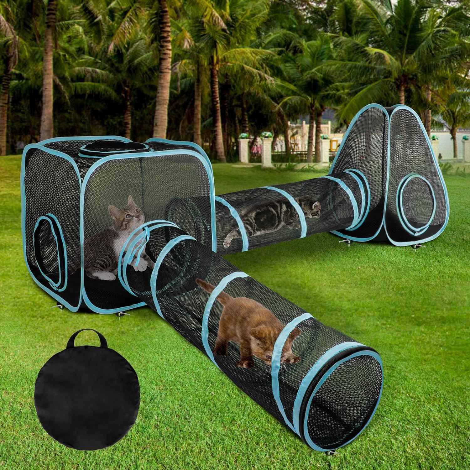 HYLYUN Outdoor Enclosure for Cats Cat Tunnel, Portable Mesh Tent Tunnel in Multiple Ways Play Tunnel 4-In-1 Cat Tent Suit Cat Playhouse Playground Outdoor House for Kitty Small Animals image number 4