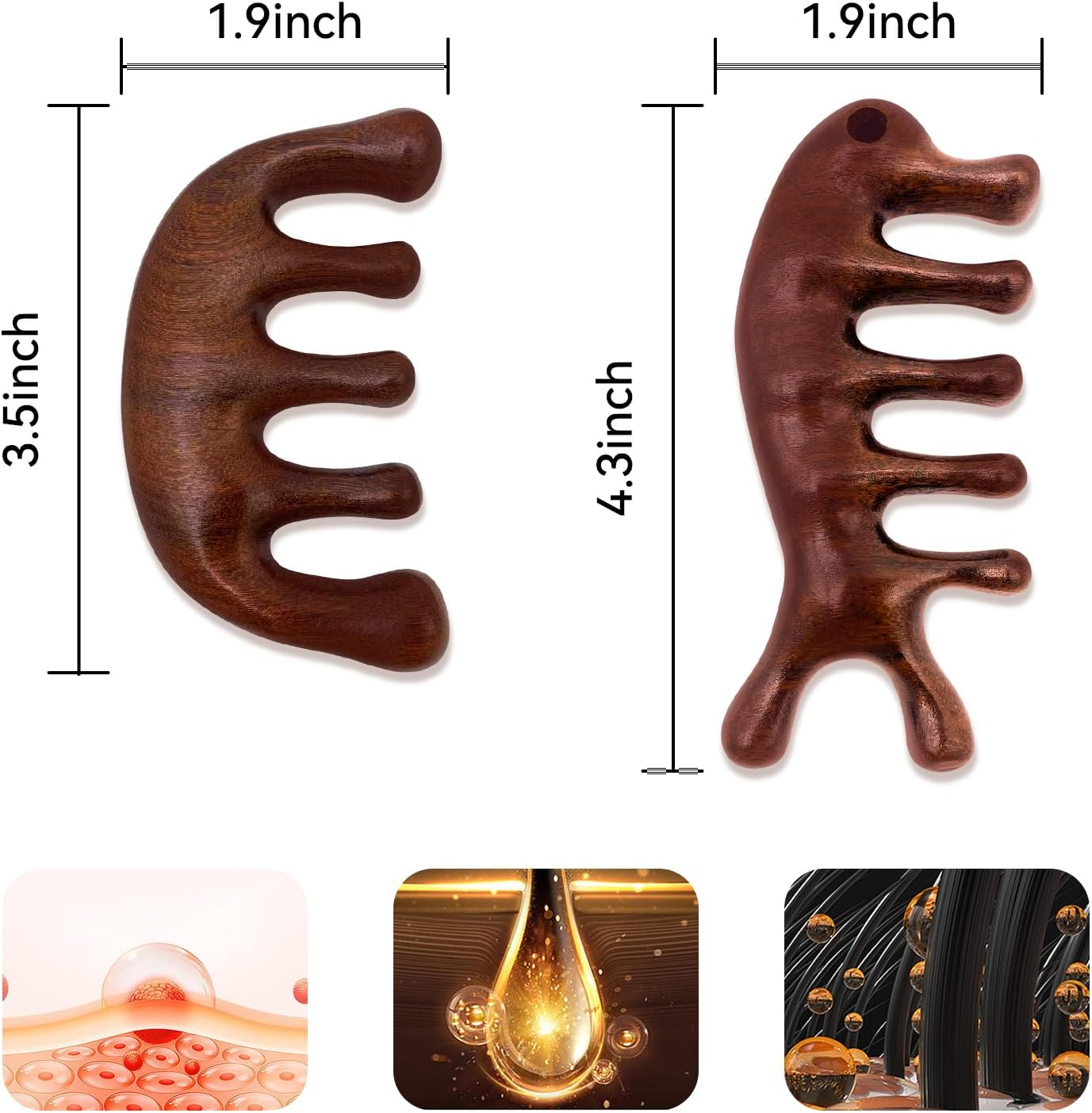 2 Pack Wooden Scalp Massage Comb, Sandalwood Scalp Massager Wood, Head Massage Gua Sha Brush for Women Men Hair Growth image number 1