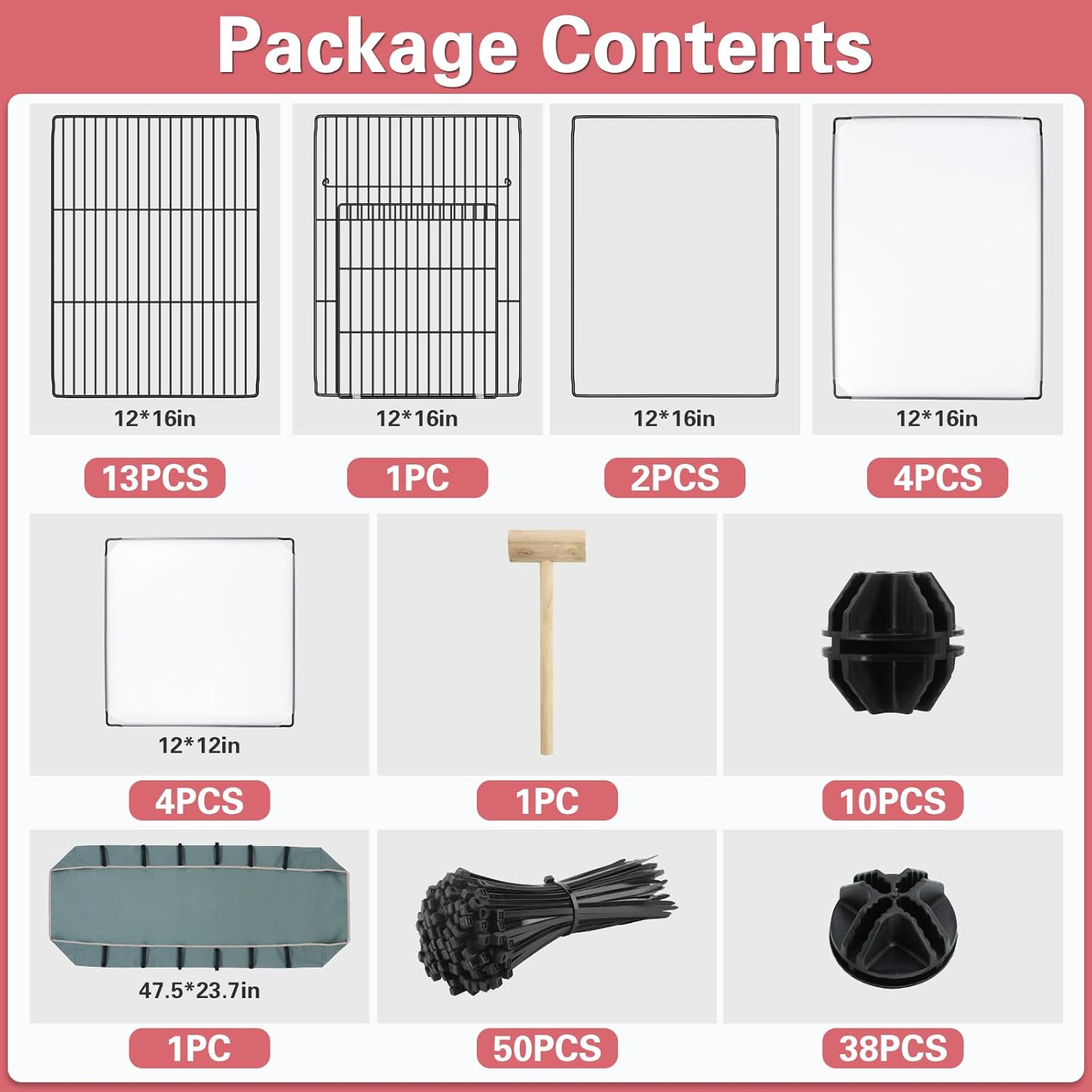 VISCOO 24 Panels Small Animal Pet Playpen,72" X 24" X 16" Small Animal Cage,Expandable C&C Cage for Guinea Pigs, Metal Grids Hedgehog Cage Guinea Pig Cages,Rabbit Cage Indoor with PVC Waterproof Mat image number 5