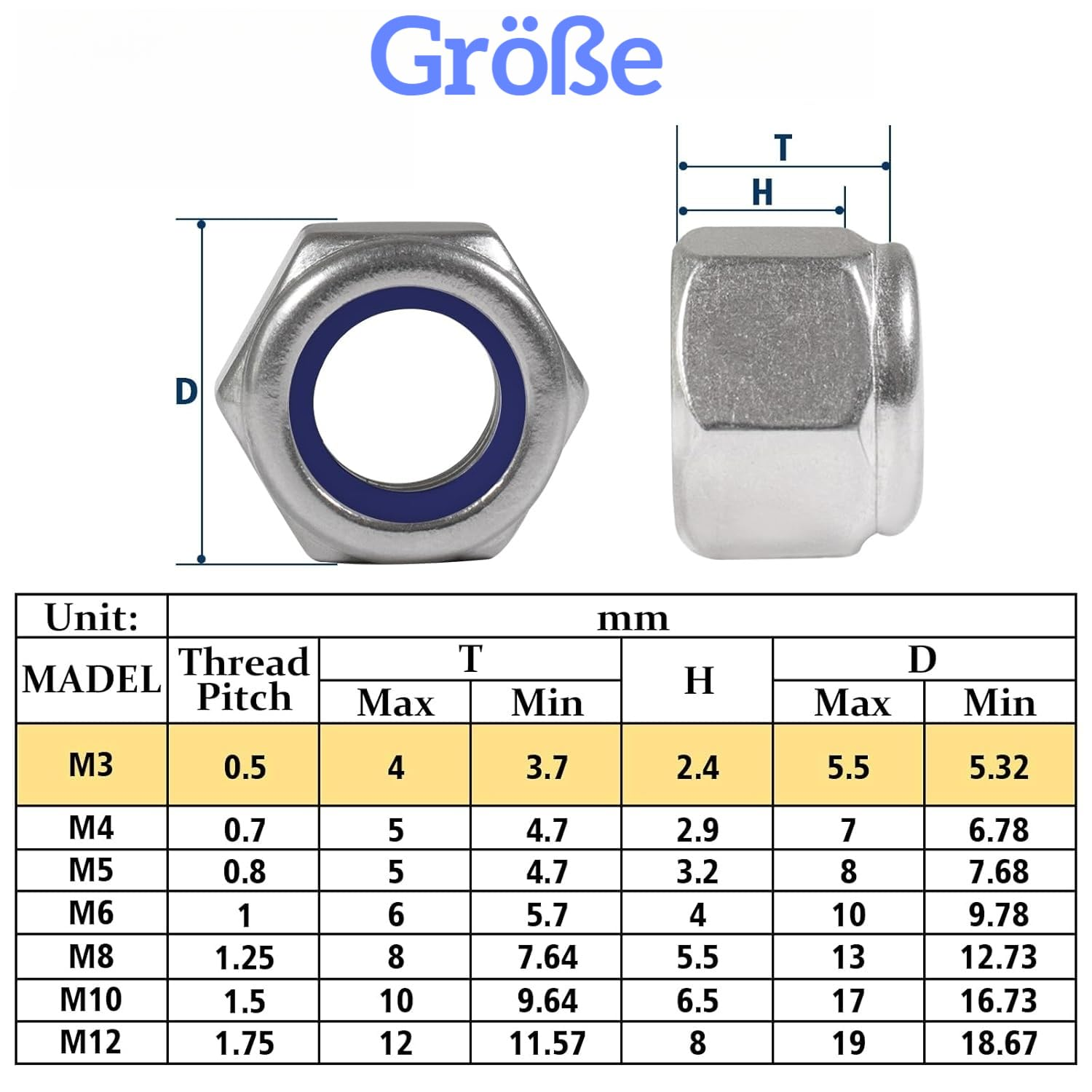 25 Pack M8-1.25Mm Nylon Insert Lock Nuts，304 (A2-70) Stainless Steel Locknuts，Standard Metric Thread Nylock Nuts (M8, 25 Pack) image number 5