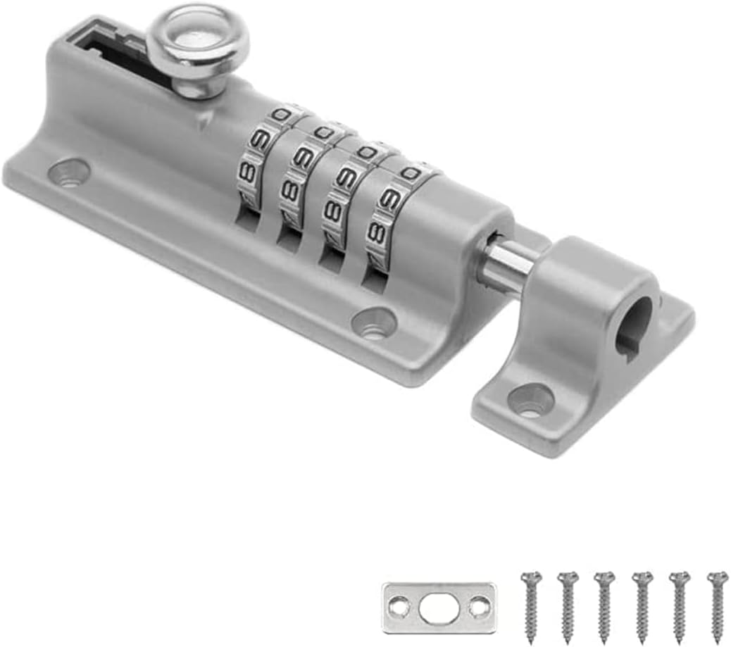 Slide Bolt Door Lock (COMBI4) - 4-Wheel Combination Bolt Door Lock - Weatherproof Die-Cast Housing - Tamper-Proof Sliding Lock - High Security Gate Lock for Home & Garages (Grey-1)