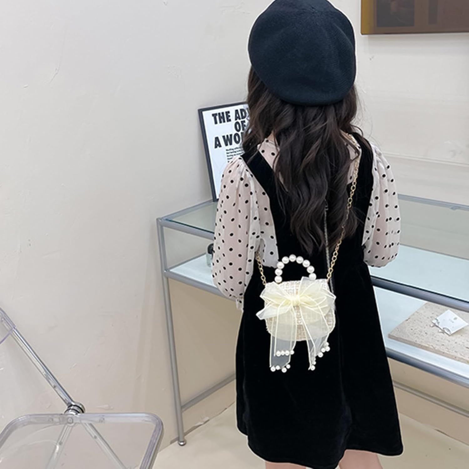 Mezchi 2 Pack Kids Purse for Little Girls, Mini Toddler Crossbody Purse with Bowknot, Cute Fashion Princess Handbags with Pearl Handle, Detachable Gold Chain, Pink, Beige image number 4