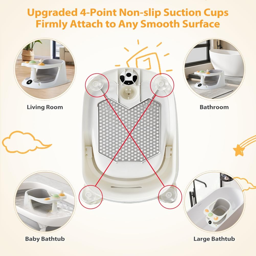 Baby Bath Support Seat for 6 Months & up - Bathtub Shower Seat Chair for Babies Sitting up with Toys & Brush, Non-Slip, Comfortable, Infant Bath Essentials Gift image number 3