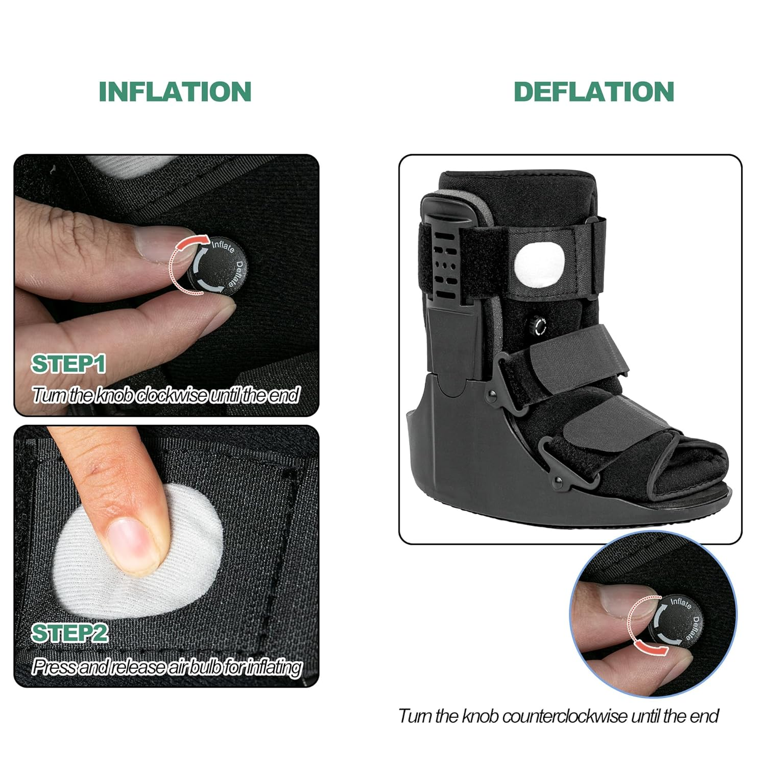 Jewlri Air Walking Boot Fracture Boot Short Walker Protective Boot Fits Left or Right Foot Ankle for Injuries Fractures Sprains Black M image number 3