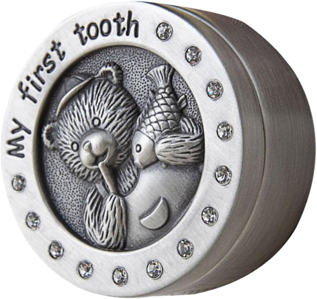 ERINGOGO Baby Tooth Keepsake Box for Kids Metal First Tooth Holder Unique Keepsake Container for Newborns Vintage Style Boys and Girls image number 4
