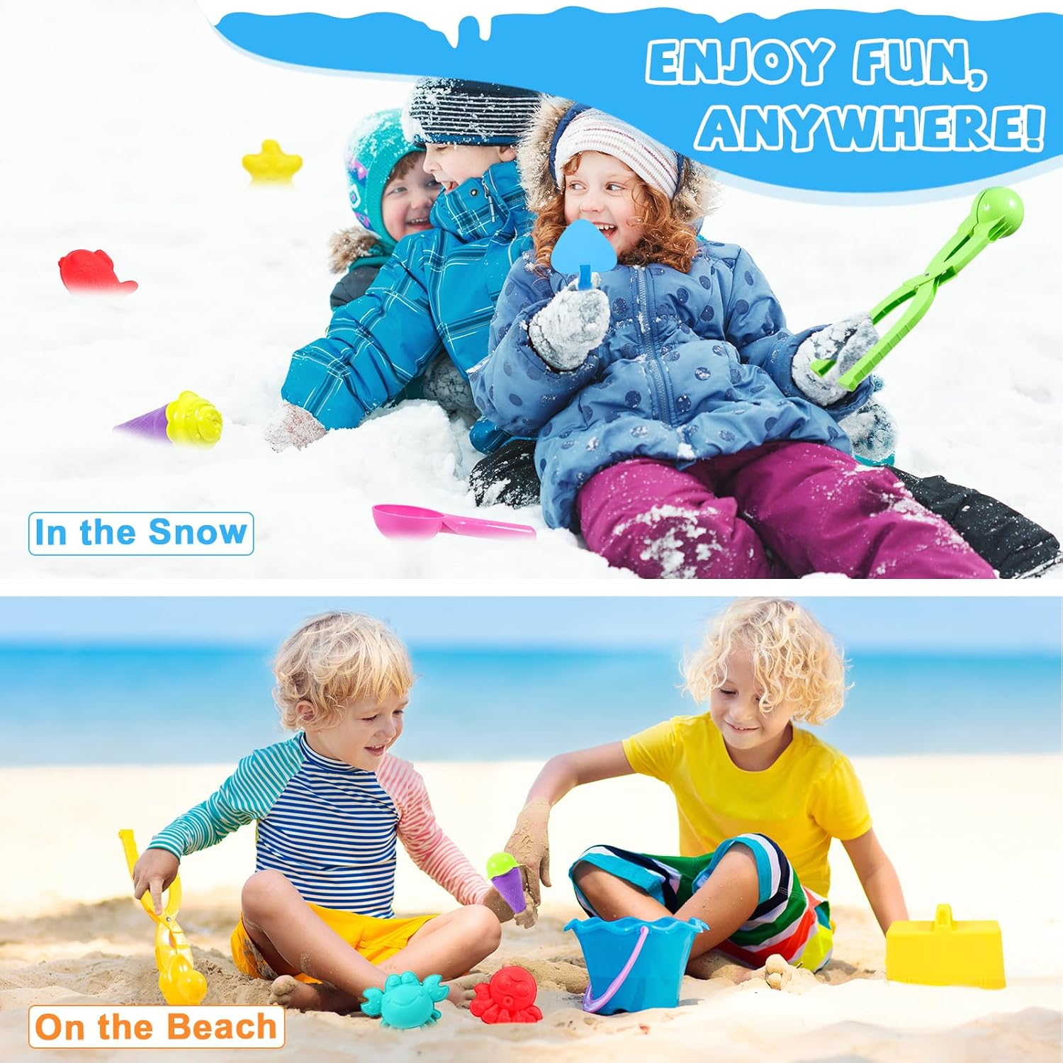 JOLLYFUN 25Pcs Snowball Makers Kit for Kids, Winter Snow Toys with Duck & Penguin Molds, Foldable Sled, Snow Brick Maker & Carry Bag, Outdoor Snow Sand Castle Building Toys for Toddlers & Children image number 6