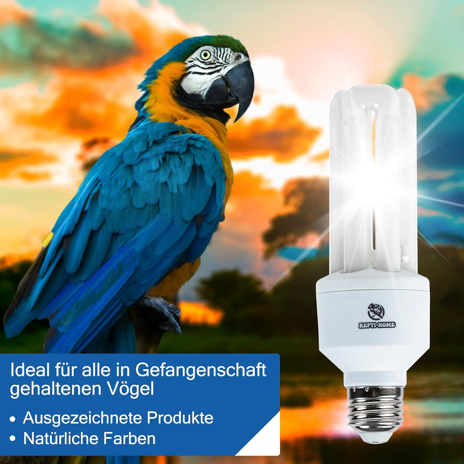 20 W Bird Lamp 2.4% UVB, E27 Compact UVA UVB Lamp for Birds, Parrots, Various Birds image number 2