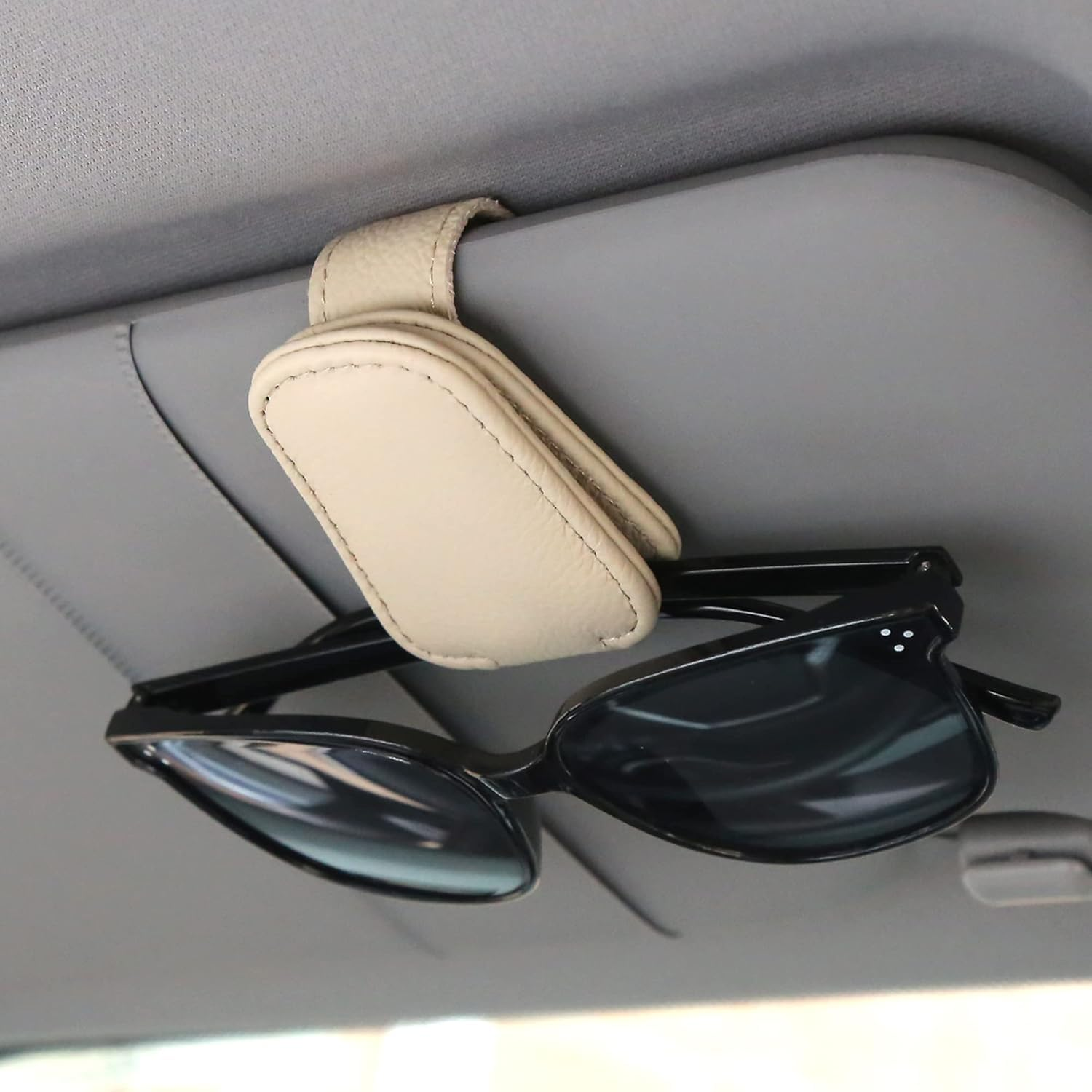 Sunglasses Holders for Car Sun Visor, Leather Eyeglasses Hanger Mounter, Magnetic Glasses Holder and Ticket Card Clip, Auto Interior Accessories Universal for SUV Pickup Truck