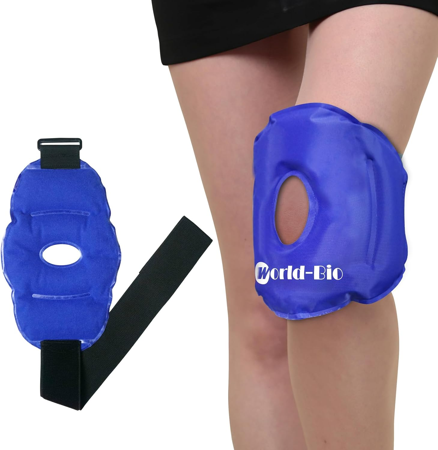 WORLD-BIO Knee Ice Packs for Injuries Reusable Gel Ice Pack for Knee Replacement, 2 Ice Wrap Cold Compression for Knee Pain Relief, Post-Surgery Recovery, Contusion, Sprains, Inflammation, 9.8" X 6.5"