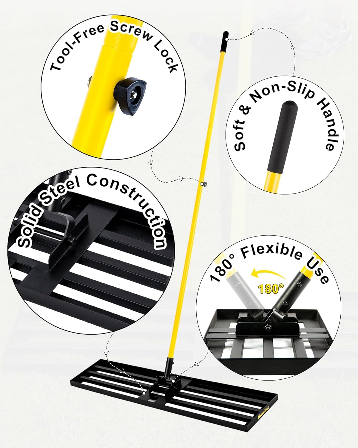 Blumetrec Lawn Leveling Rake, 76X25.5Cm Top Soil Spreader, Heavy Duty Sand Leveling Tool with 213Cm Long Handle for Fertiliser Gravel, Steel Golf Rake Soil Leveller for Yard, Garden, Golf Course