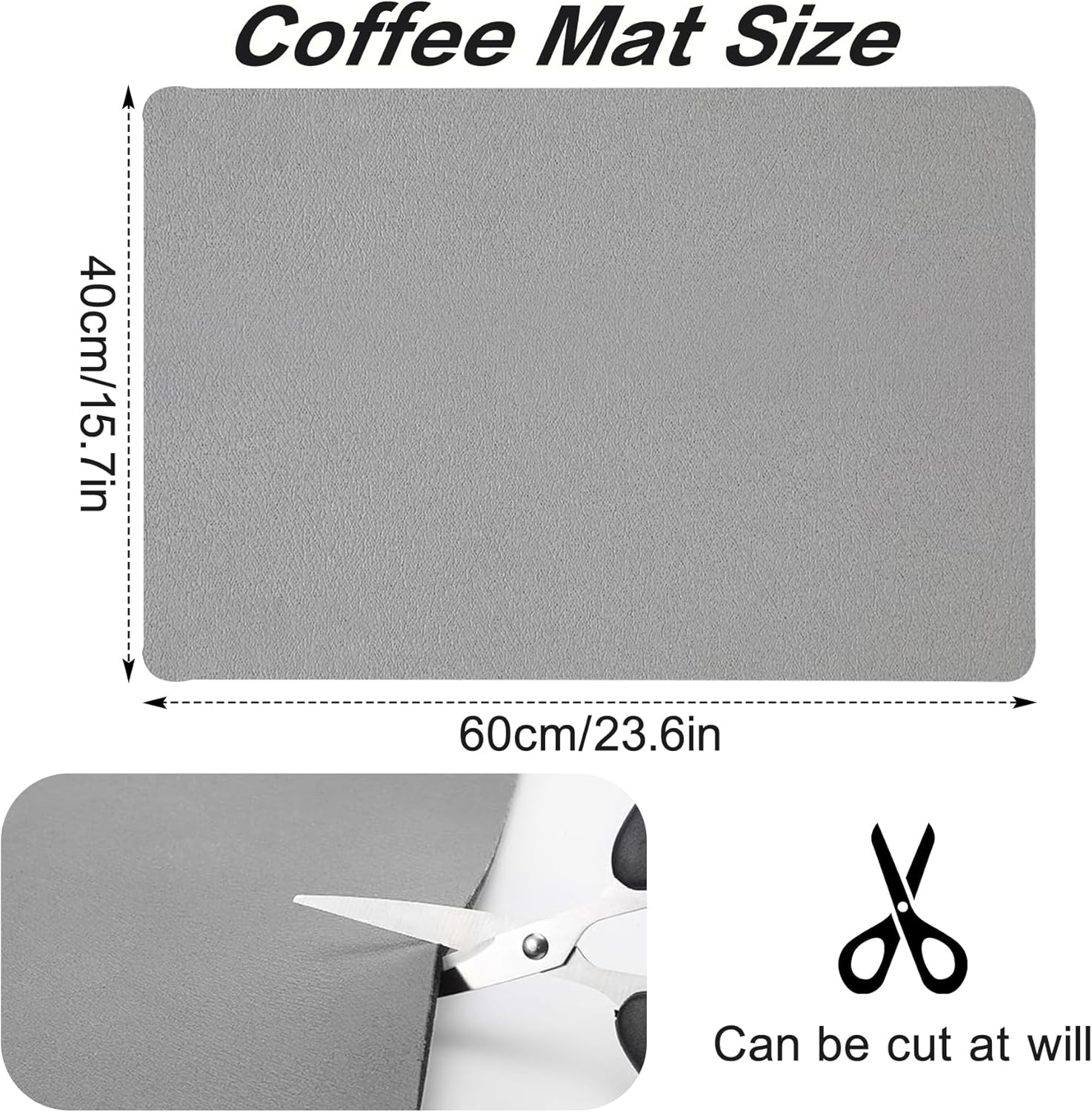 Coffee Mat, Rubber Absorbent Drying Mat for Kitchen Counter Bar Accessories, Foldable Hide Stain Pad Fit under Coffee Maker Coffee Machine Dish Rack (Grey, 40X60Cm) image number 3
