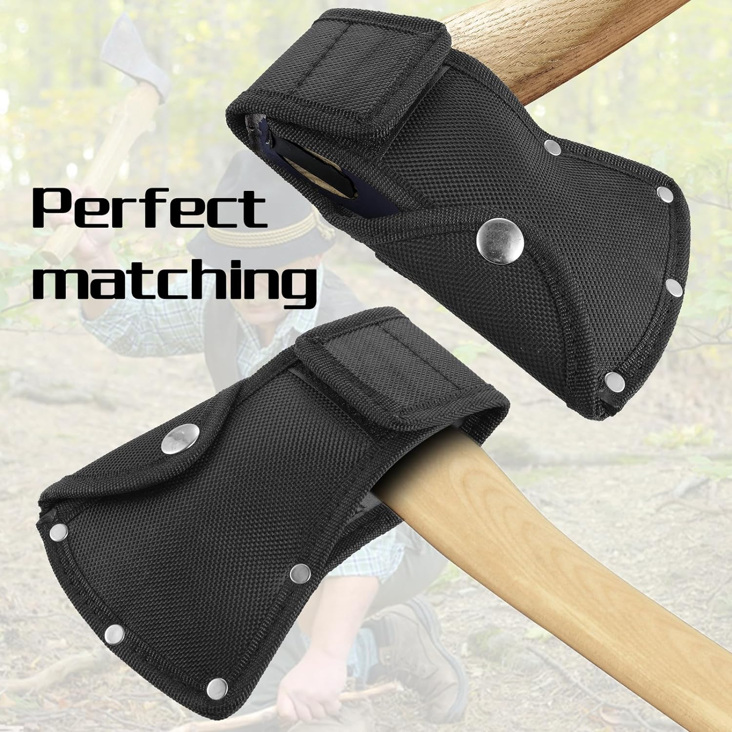 Teaaha Hatchet Sheath Leather Small Axe Head Cover for 0.88 to 1-1/4Lb Axe, Double Snap Hatchet Blade Protector Hatchet Cover Portable for Camping Lover Outdoor Camping Blade Protection, Black image number 6
