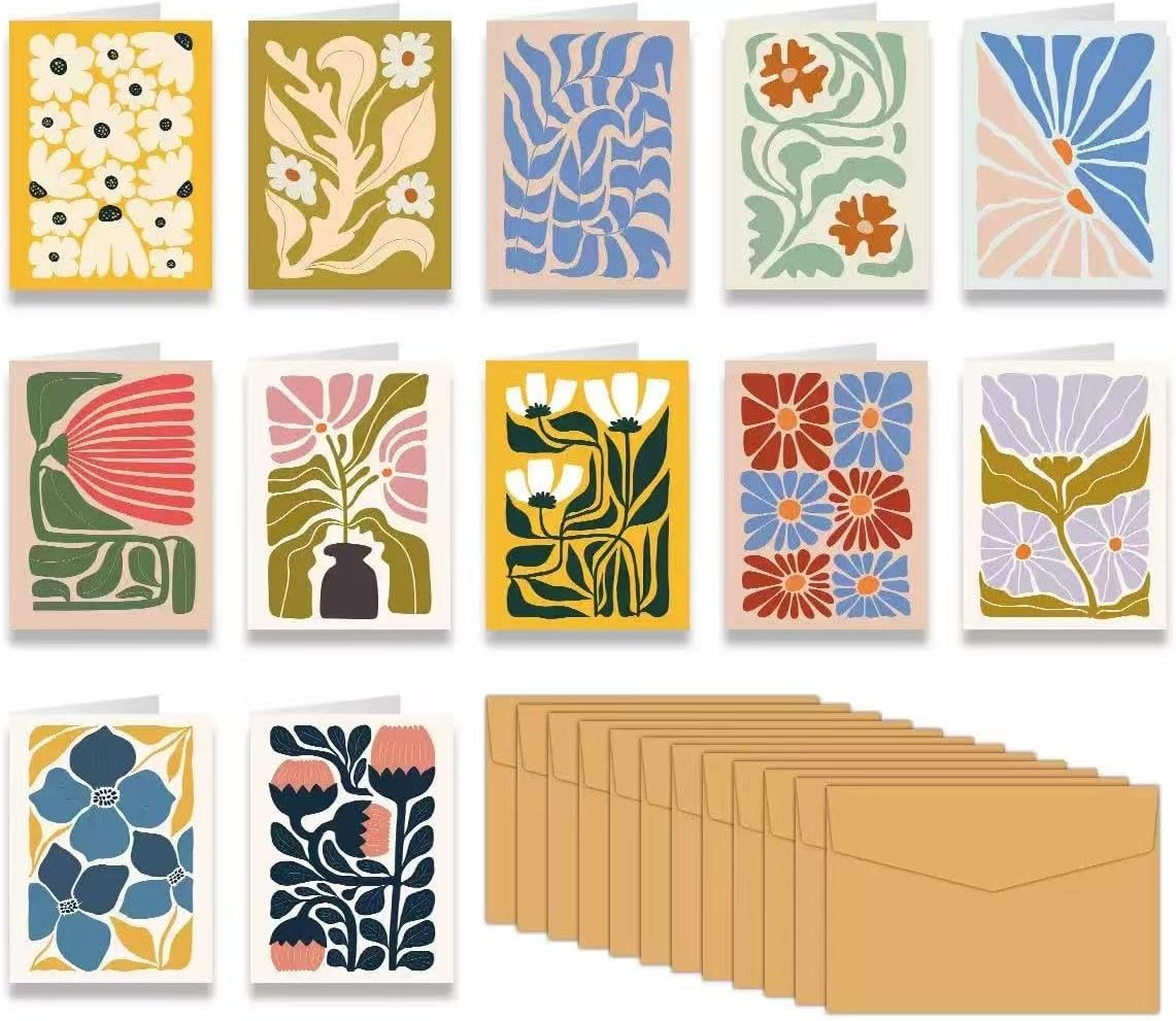 SUPNBDM 12 PCS Birthday Card, Birthday Card Pack, Birthday Cards Bulk, Funny Birthday Card, with Envelopes and Matching Sealing Stickers,For Family, Kids, Friends, Work & Office Celebrations, Flowers, Bohemian Style image number 3