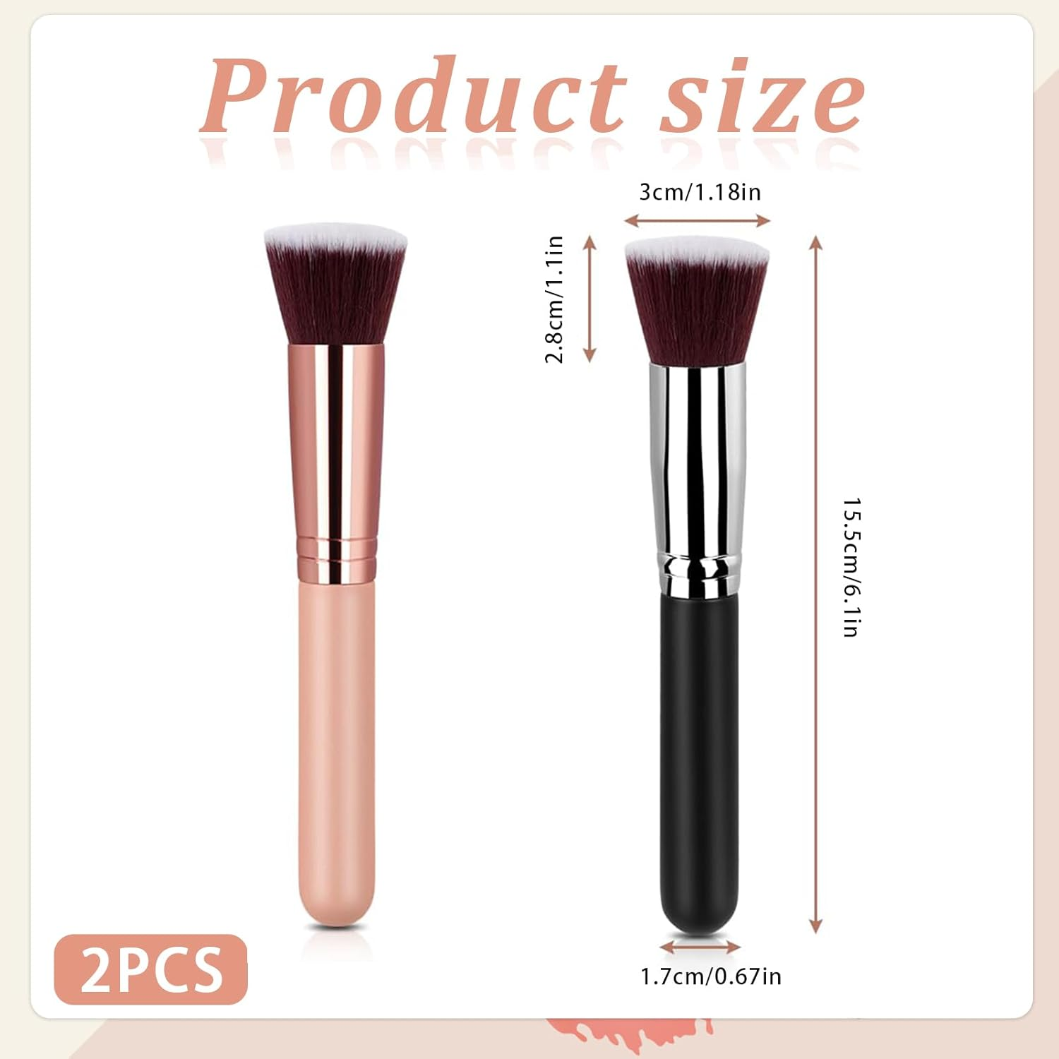 Set of 2 Make-Up Brushes, Foundation Brush, Professional Make-Up Brush for Foundation and Concealer, Dense Synthetic Bristles, Brush Make-Up for Liquid, Creamy or Powdery Make-Up image number 3