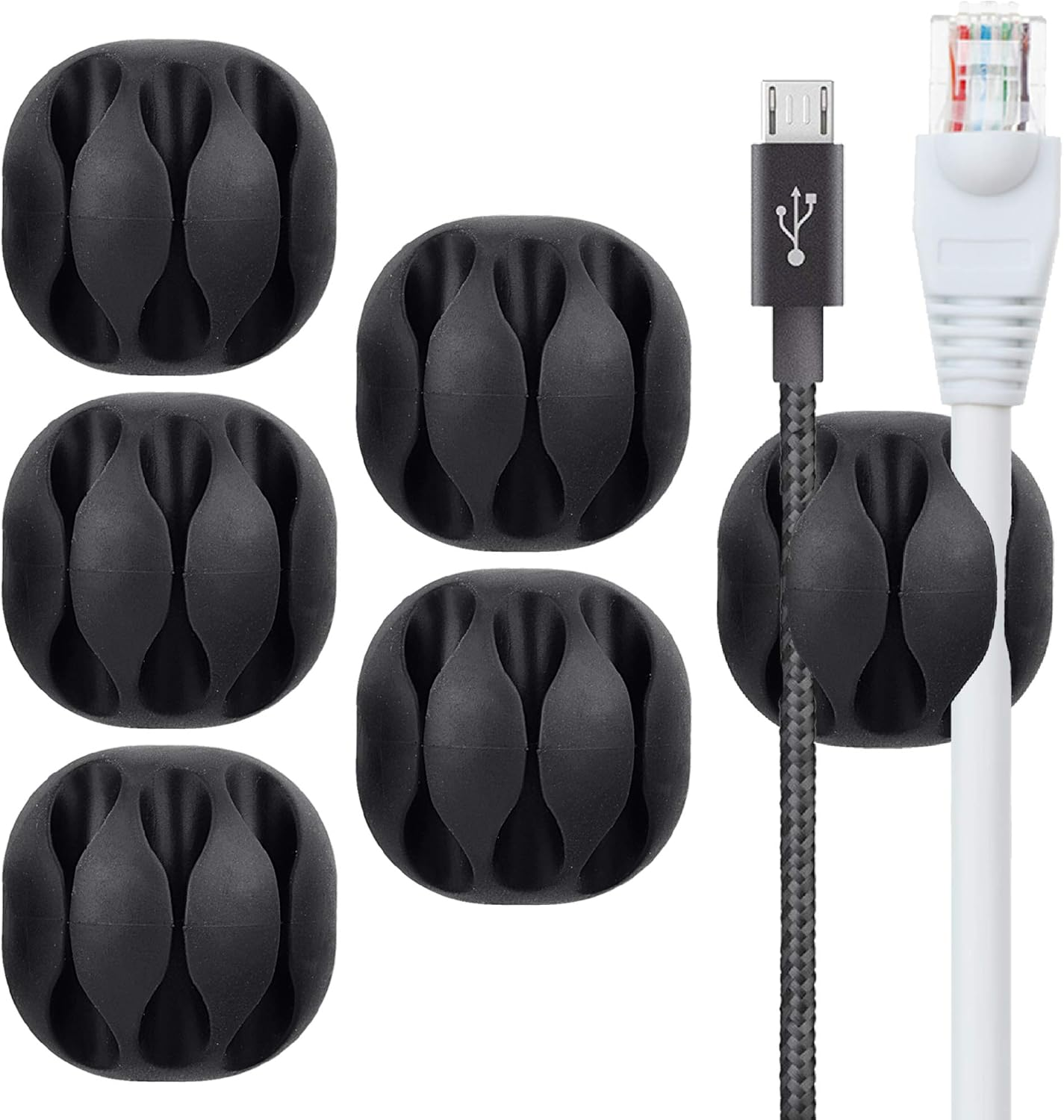 BEADNOVA Cable Clips Cord Organizer Cable Management Wire Cord Holder 2 Slots Adhesive Wire Holder for Car Charging Accessory PC Office Home (Black, 8 Pcs)