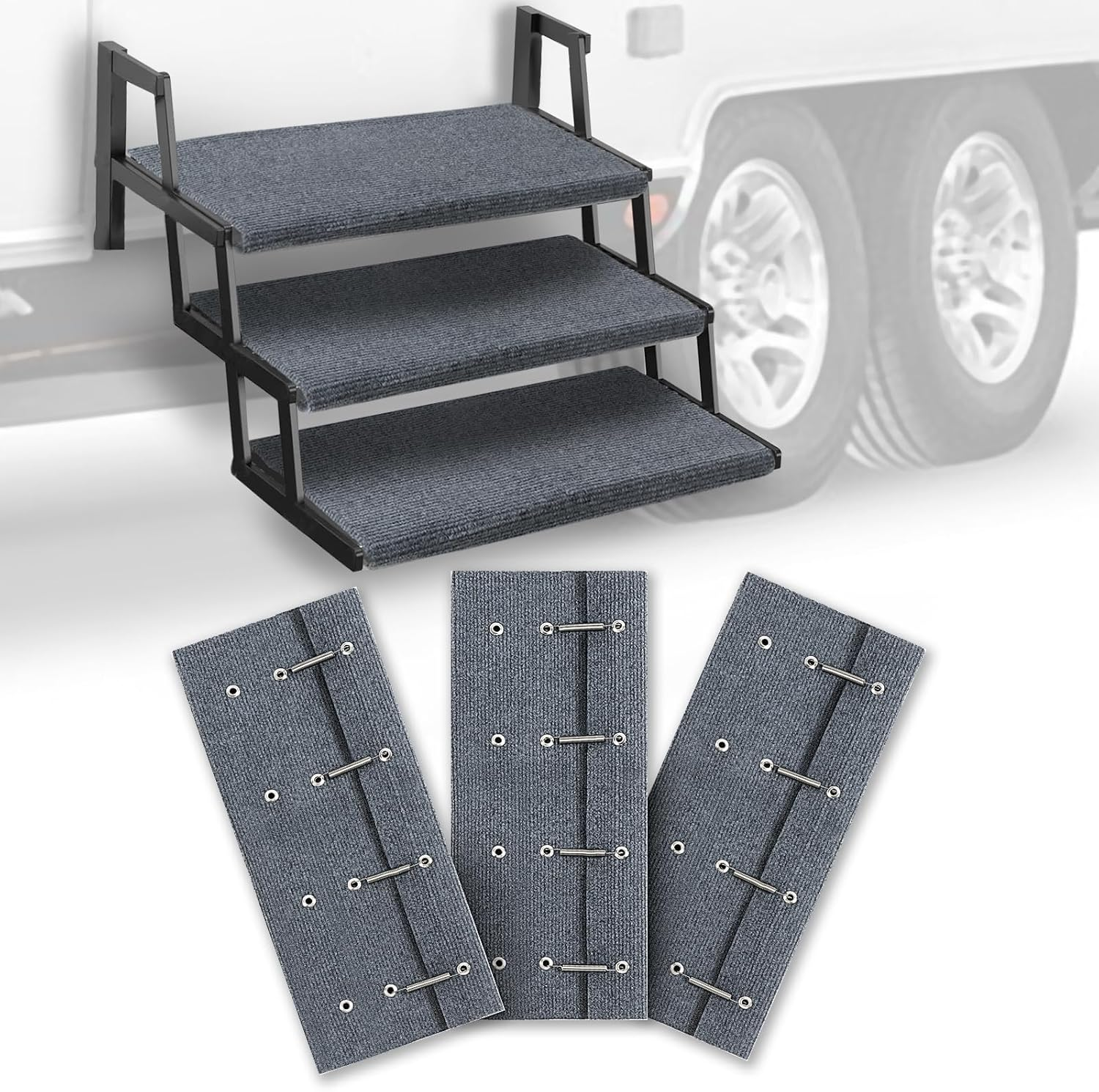 HOMEE RV Step Covers 3 Packs, Camper Step Covers 23 Inch Wide RV Step Rugs, Non-Slip Outdoor RV Stair Cover with Install Hook Fit 8" to 11" RV Stair Treads image number 6