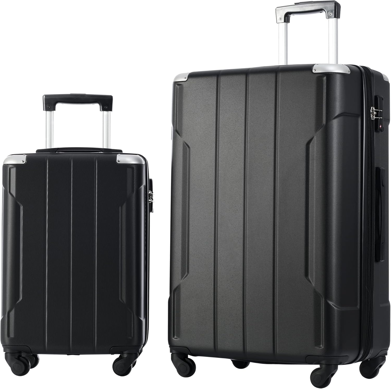 3 Piece ABS Luggage Travel Sets with Spinner Wheels 24'' and 28'' Expandable Suitcase TSA Approved Lock 3-Level Telescopic Handle Corner Protection Shield Black as Shown One Size, Black As image number 2