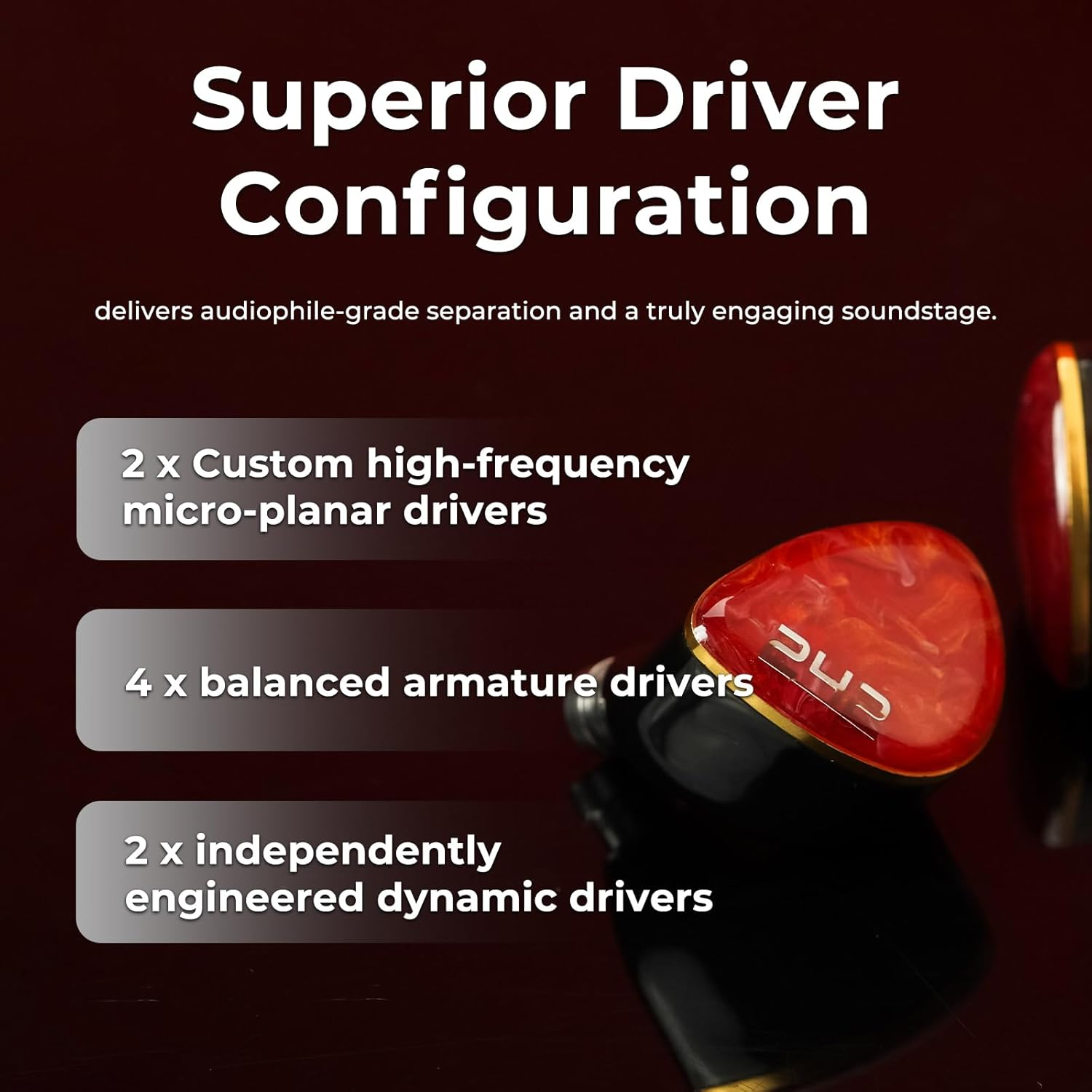 Hifigo Wired Earbuds, Monitor Earbuds, Earbuds, DUNU DN 242, 2DD+4BA+2 Planar, 5-Way Perimeter, HIFI Planar Magnetic Driver, High Purity Monocrystalline Copper, 4-Core "9-Lock Mini", Replaceable Plug