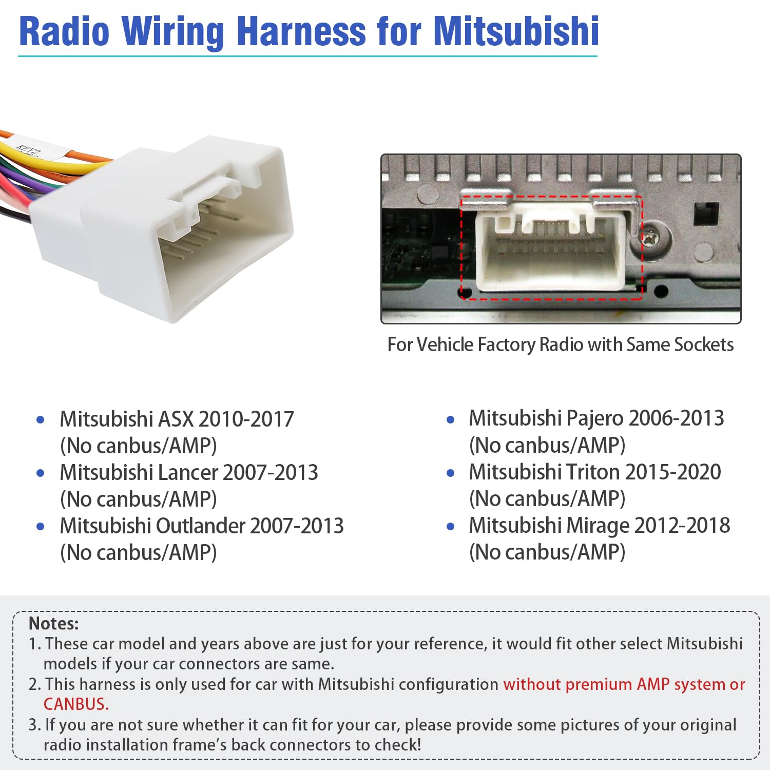 20Pin Radio Wire Harness for Mitsubishi Stereo Wiring Adapter Kit,Android Radio Wiring Harness with RCA Connector Compatible with Mitsubishi Lancer Outlander Pajero Mirage Triton