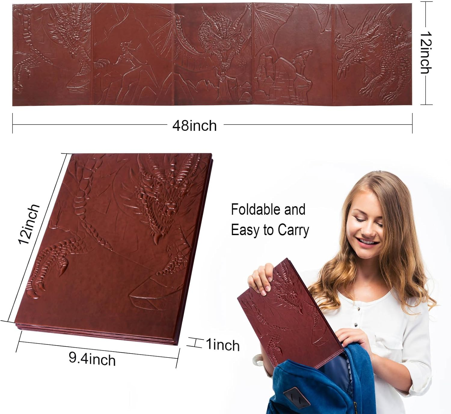 Famard DND DM Screen 5E with 5 Panels, 3D Embossed Faux Leather Dungeon Master Screen with Clear GM Pockets, Dungeons and Dragons Accessories for DND Lovers image number 4