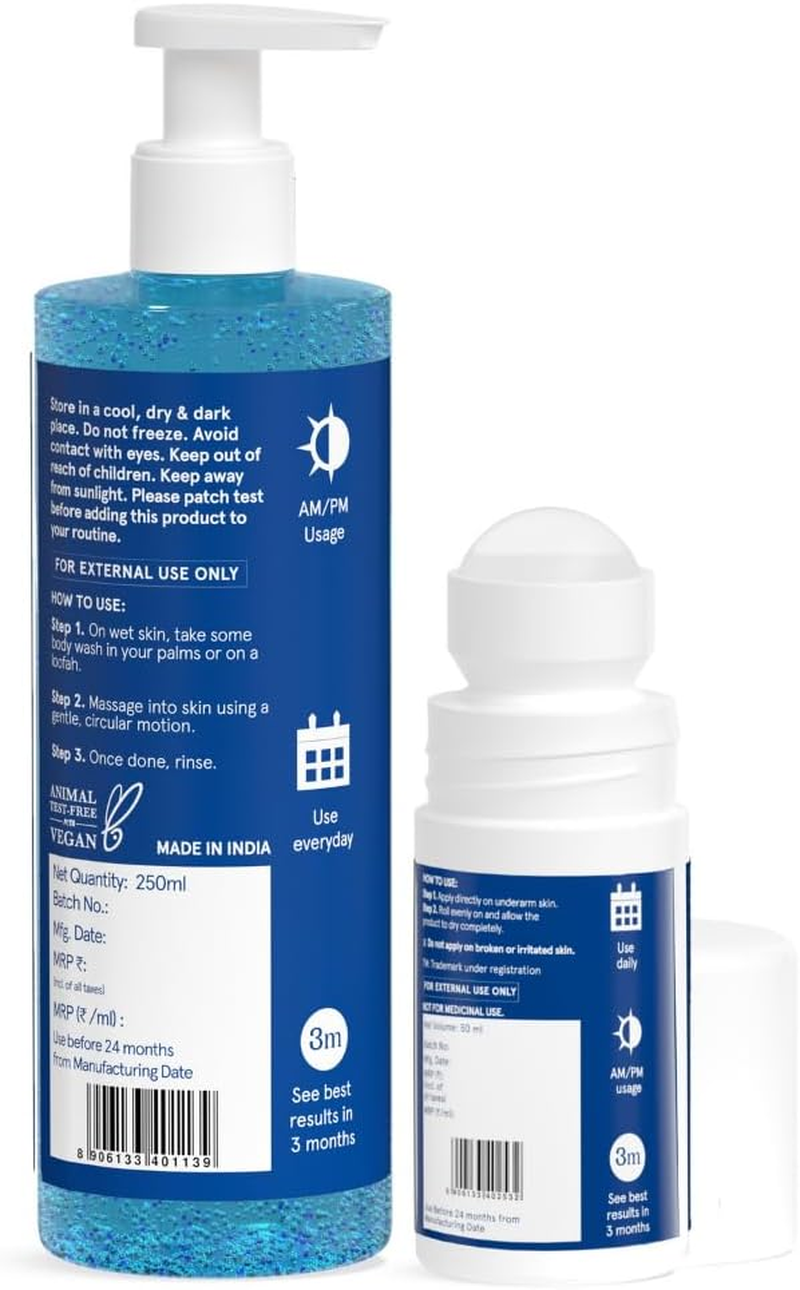 Be Bodywise 1% Salicylic Acid Body Wash (250Ml) & Underarm Roll on (50Ml) | 2% Lactic Acid, 1% Mandelic Acid | Prevents Body Acne, Odour & Pigmentation | Suitable for Sensitive Skin image number 1