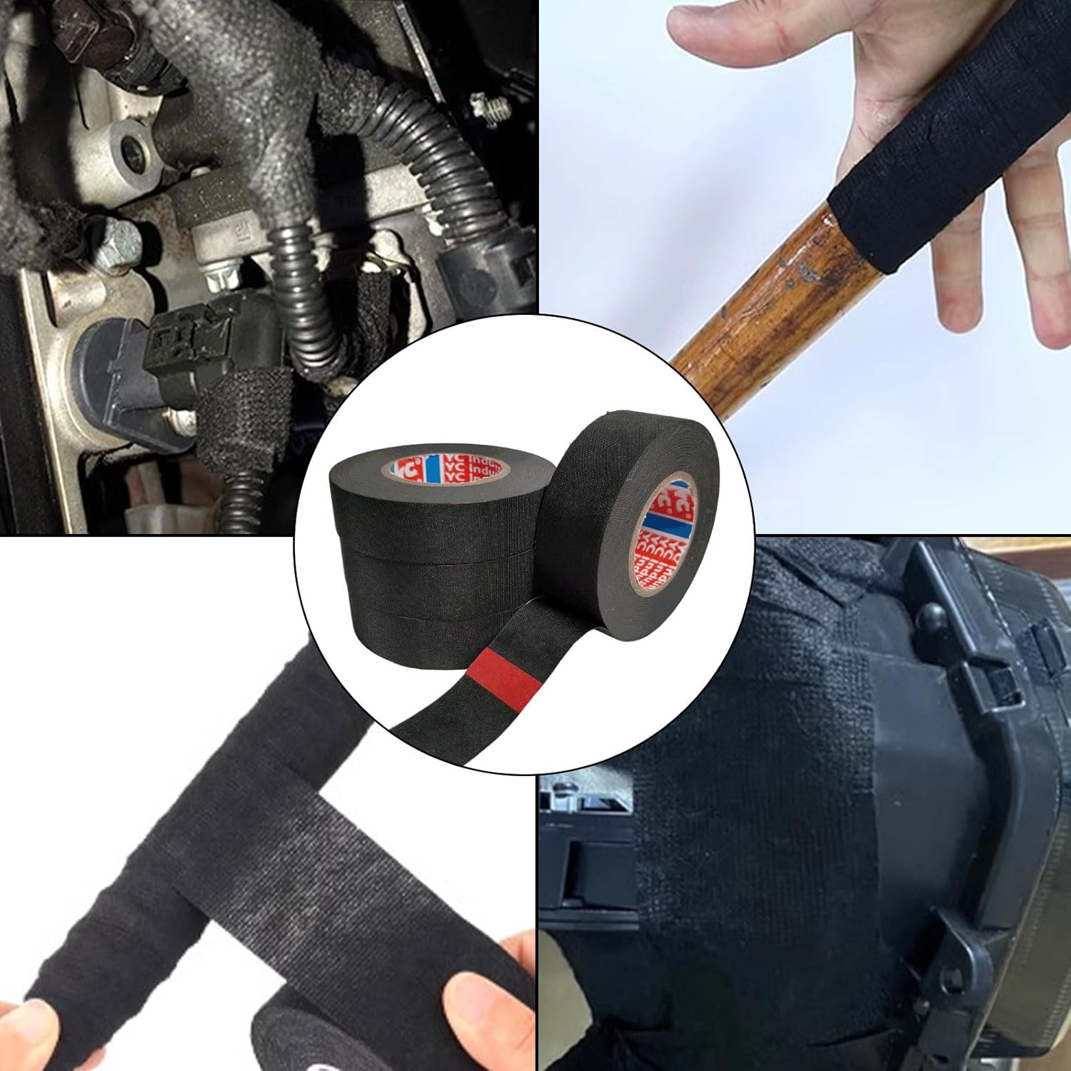 4Pcs Wiring Harness Cloth Tapes, Fabric Felt Tape, Wire Harness Tape, Automotive Self-Adhesive Felt Cloth Electrical Adhesive Wire Wrap, Winding Automotive Engine, Noise Reduction Cable Protection