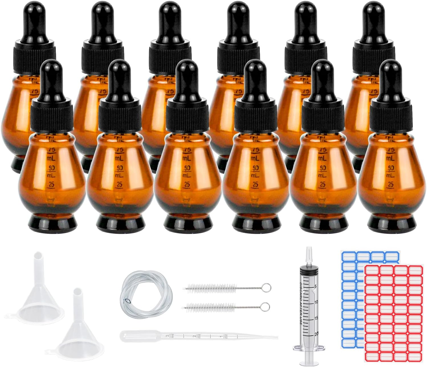 Reyshin 8 Pack Pear Shaped Amber Glass Bottles with Dropper Pipettes - Refillable Sample Bottles for Essential Oil, Massage Aromatherapy, Eye Drops (Amber 20Ml)