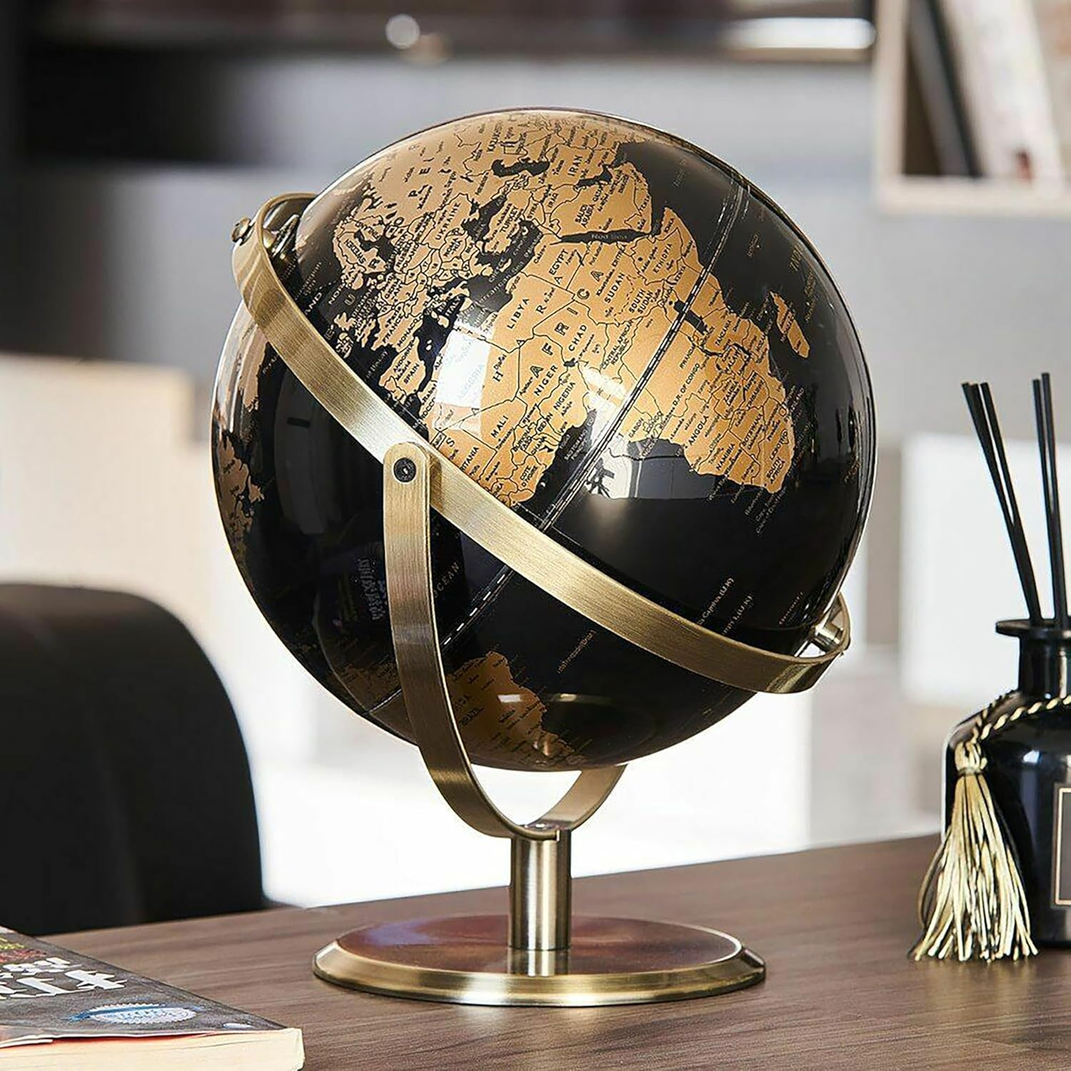 Luxurious Rotating World Globe with Stand&ndash;27Cm Desk Decorative for Home, Office, and Educational Use, 720&deg;Spinning for Geography Enthusiasts and Modern D&eacute;cor Lovers image number 5