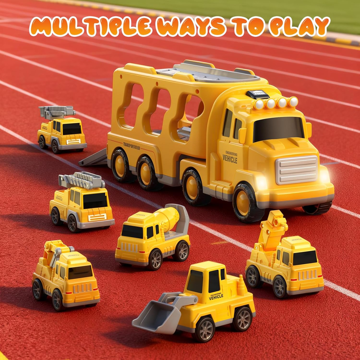 Skirtoy Construction Truck Toys Toddlers 3 4 5 6 7 Years Old,7 in 1 Truck Friction Power Toy Car with Light and Sound Transport Vehicle Carrier Truck, Car Toys Set for Boys & Girls 3-5 Years Old image number 3