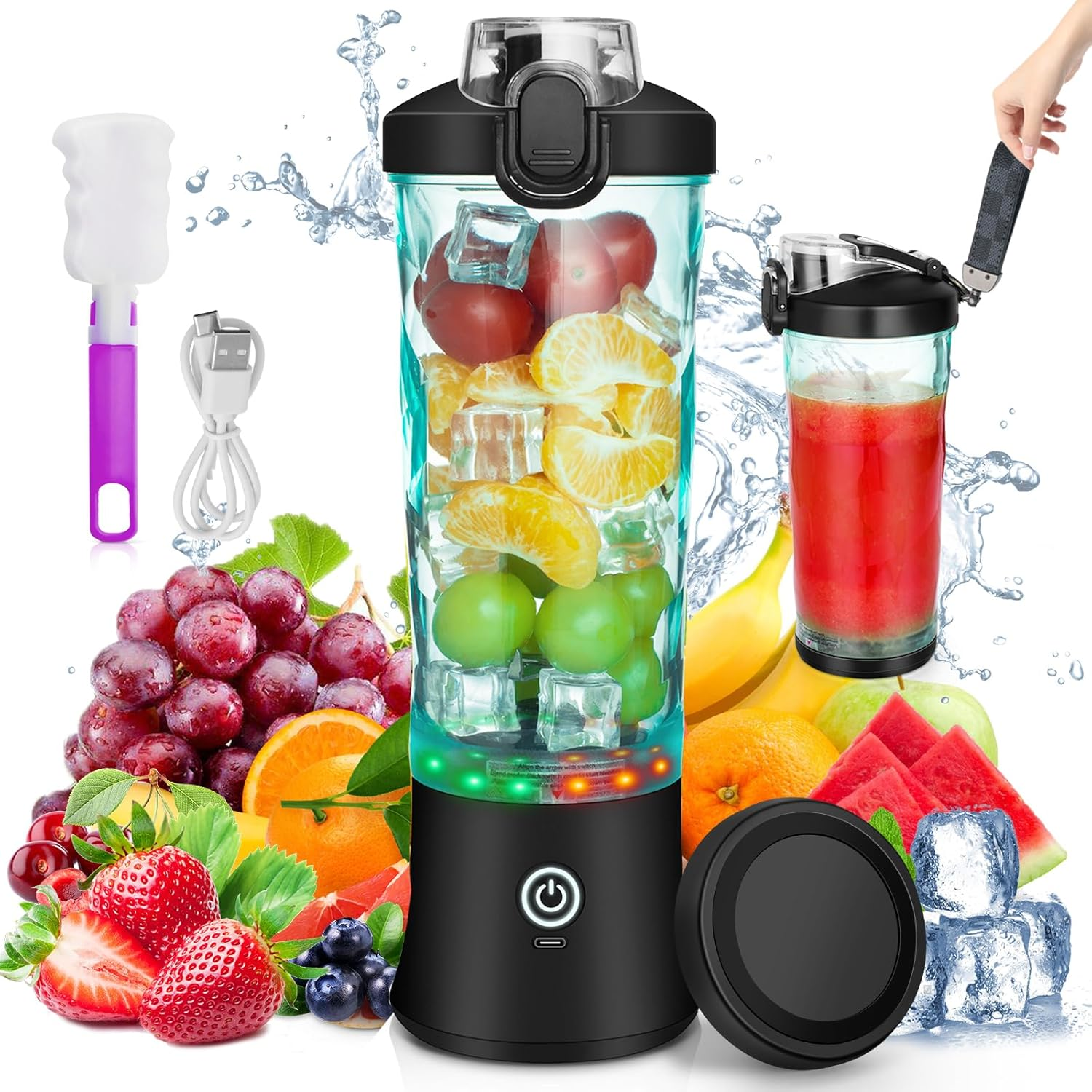 Portable Blender for Smoothies and Shakes, USB-C Rechargeable, Includes Lid and 6 Stainless Steel Blades, 20Oz, Bpa-Free Fruit Protein Cup for Outdoor Travel Family and Sports Bottles image number 3