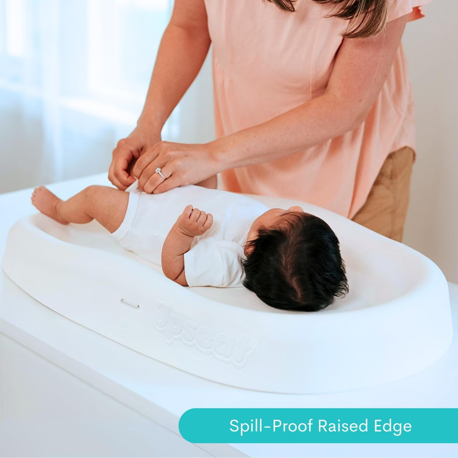 Upseat Baby Changing Pad, Non-Slip Grippy Design, Premium Cushioned Foam, Contoured for Comfort, Waterproof and Easy-To-Clean, Liquid-Resistant (Coconut) image number 4