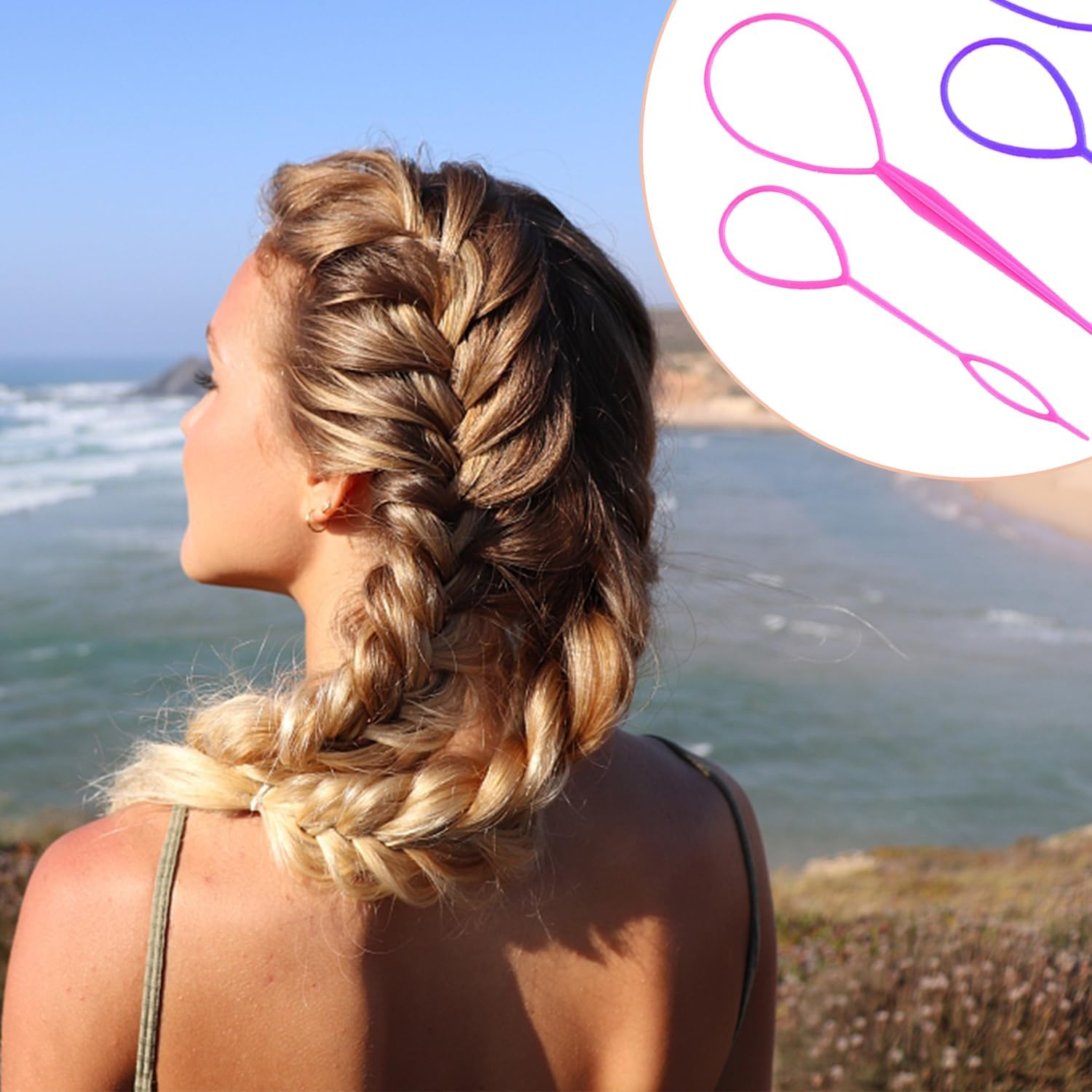 3 Sets of Hair Styling Tools, 3 Pieces of Elastic Rubber Band Remover, Ponytail Hairstyle Pulling Tool, Women and Girls Hair Styling Tools (Pink, Purple, Blue)