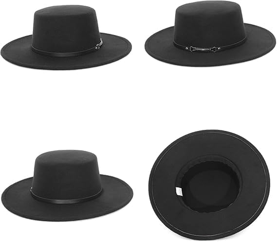 EOZY Women Men Classic Felt Fedora Hat Wide Brim Flat Top Jazz Panama Hat Casual Party Church Hat image number 4