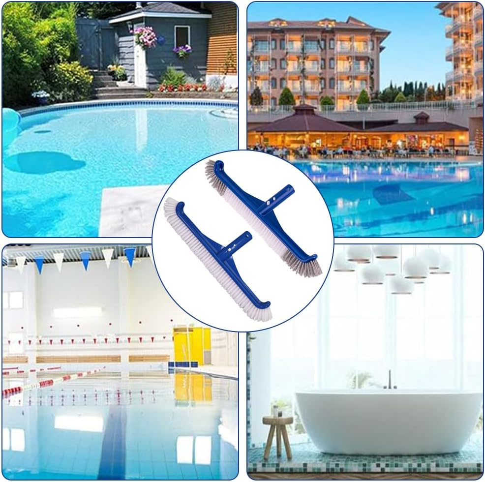 2Pcs Pool Brush Head, 17.5 Inch Nylon Bristles for Pool Floor and Walls Cleaning, Attachment for Standard Pools Poles with Clip image number 3