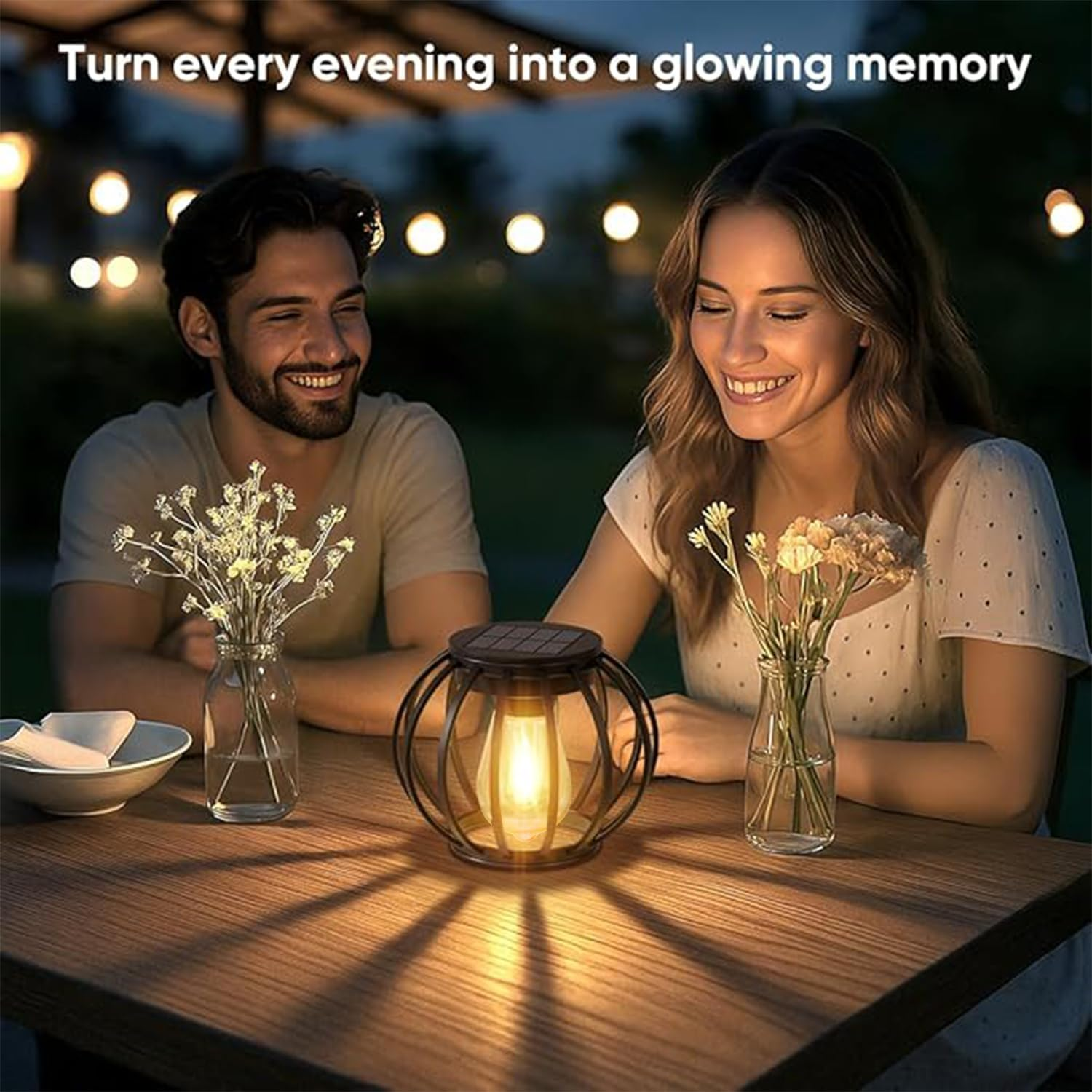 Pack of 2 Solar Lights for Outdoor Hanging, Retro LED Solar Lanterns, Solar Lights, Garden Decoration, Waterproof Metal Hanging Solar Lights, Solar Lanterns for Outdoor Use for Patio, Lawn, Balcony image number 6