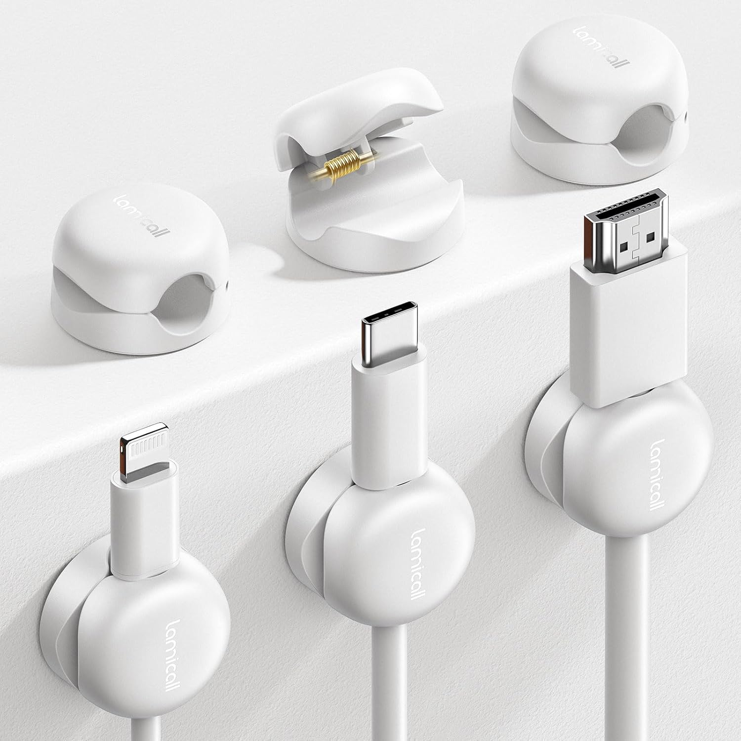 Lamicall 6Pack Cable Clips, Spring Cord Organzier Holder - Compact Desk Cable Management Clips, Nightstand Phone Charger Cord Holder, 8Mm Wider Slot Adhesive Wire Organizer, Car Desk Office Accessory