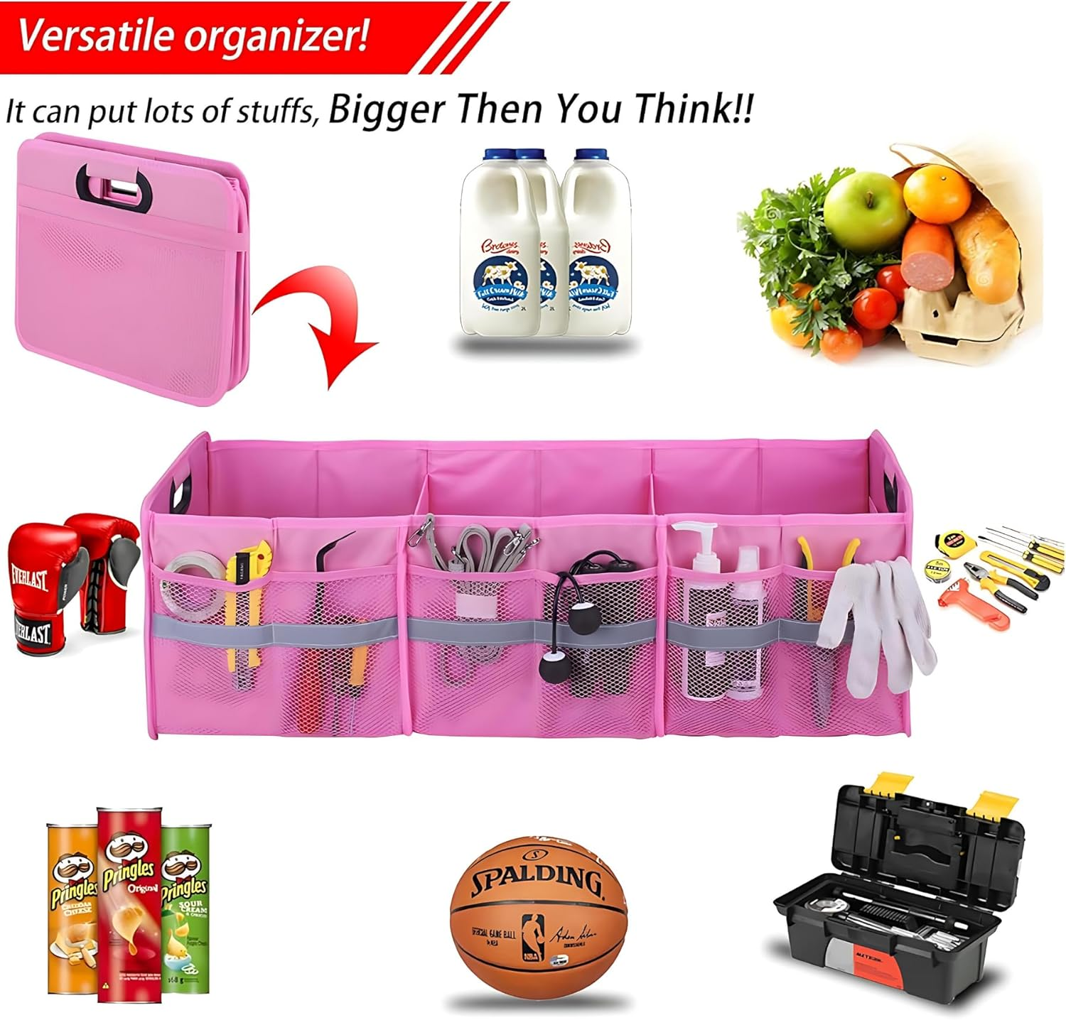 Stylish Pink Car Boot Organizer XL 90CM 100L &ndash; Multi-Compartment Trunk Organizer for Women and Ladies, Ideal for Grocery Shopping, Travel & Daily Car Use image number 4