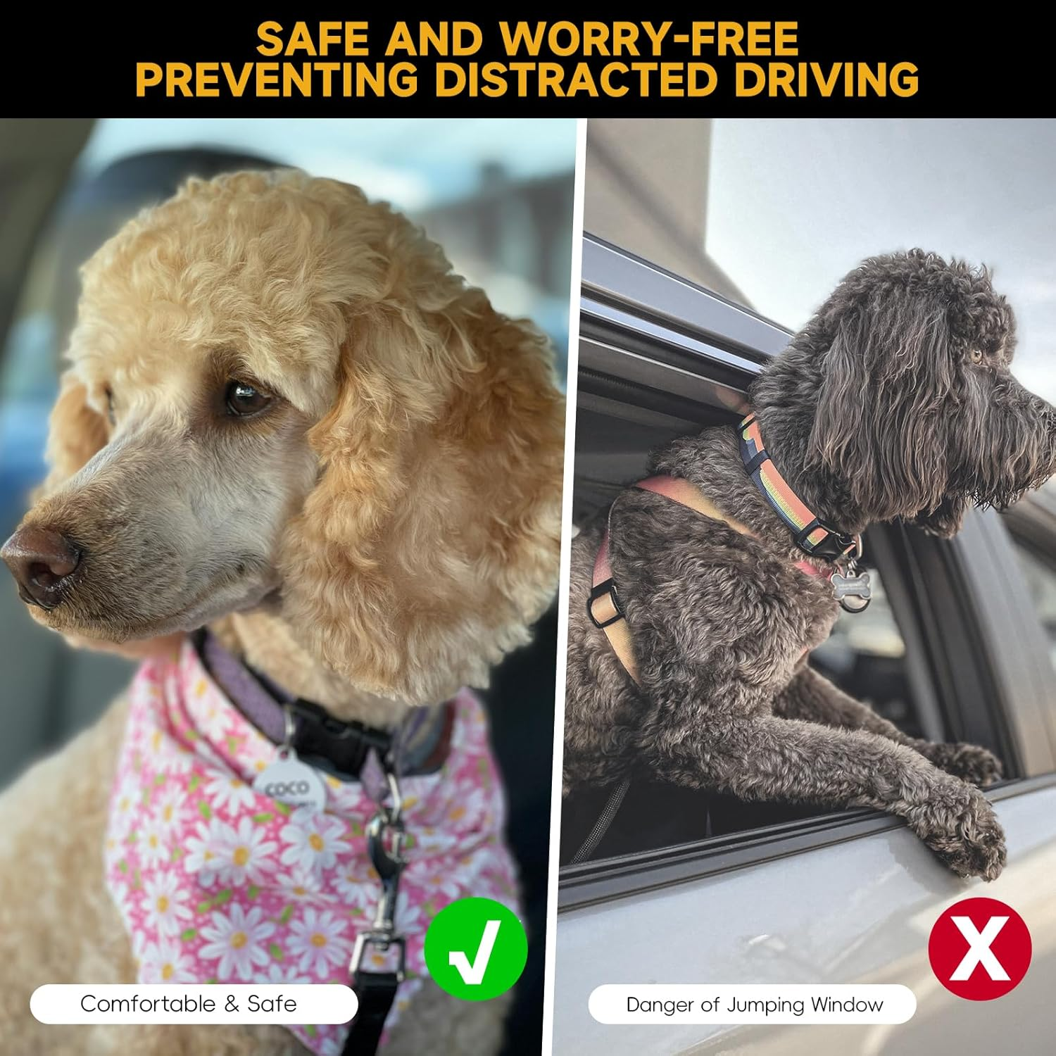 Double Dog Seatbelt - Dual Pet Car Seat Belt Adjustable Double Dog Coupler Lead with Elastic Bungee and Adjustable Dual Pet Car Seat Belt with Elastic Bungee & Reflective Stripe image number 1