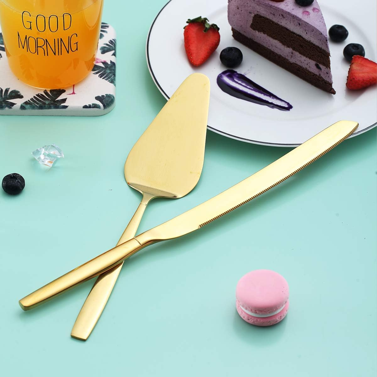 Berglander Gold Cake Pie Pastry Servers,Stainless Steel Serving Set,Cake Knife and Server Set Perfect for Wedding, Birthday, Parties and Events - 4. Rainbow Teaspoon image number 3