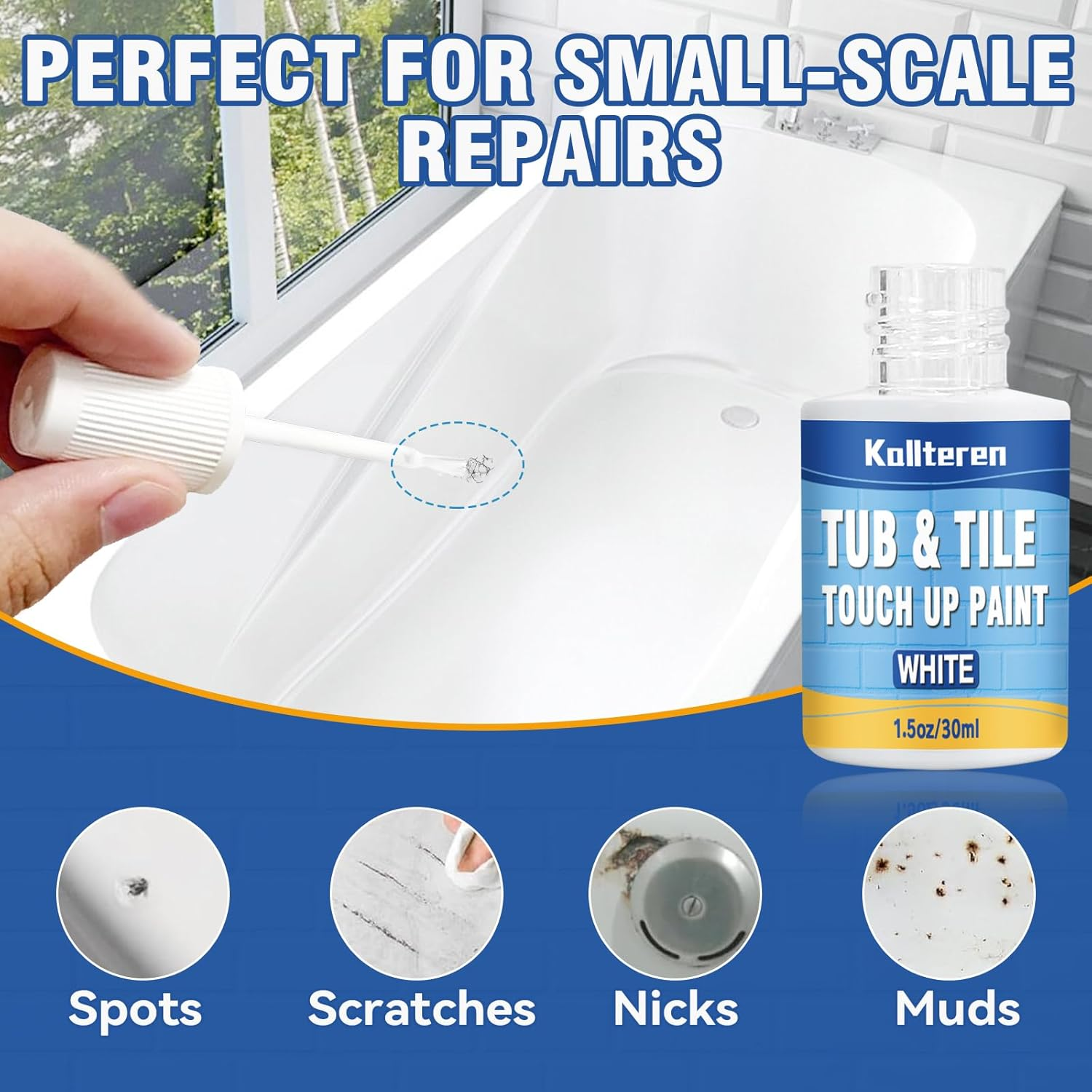 Tub and Tile Paint, White Touch up Pen for Countertop, Bathtub, Porcelain Paint for Any Scratches Spots on Tiles, Sinks, Enamel, Toilets, 1.5 Fl Oz image number 6