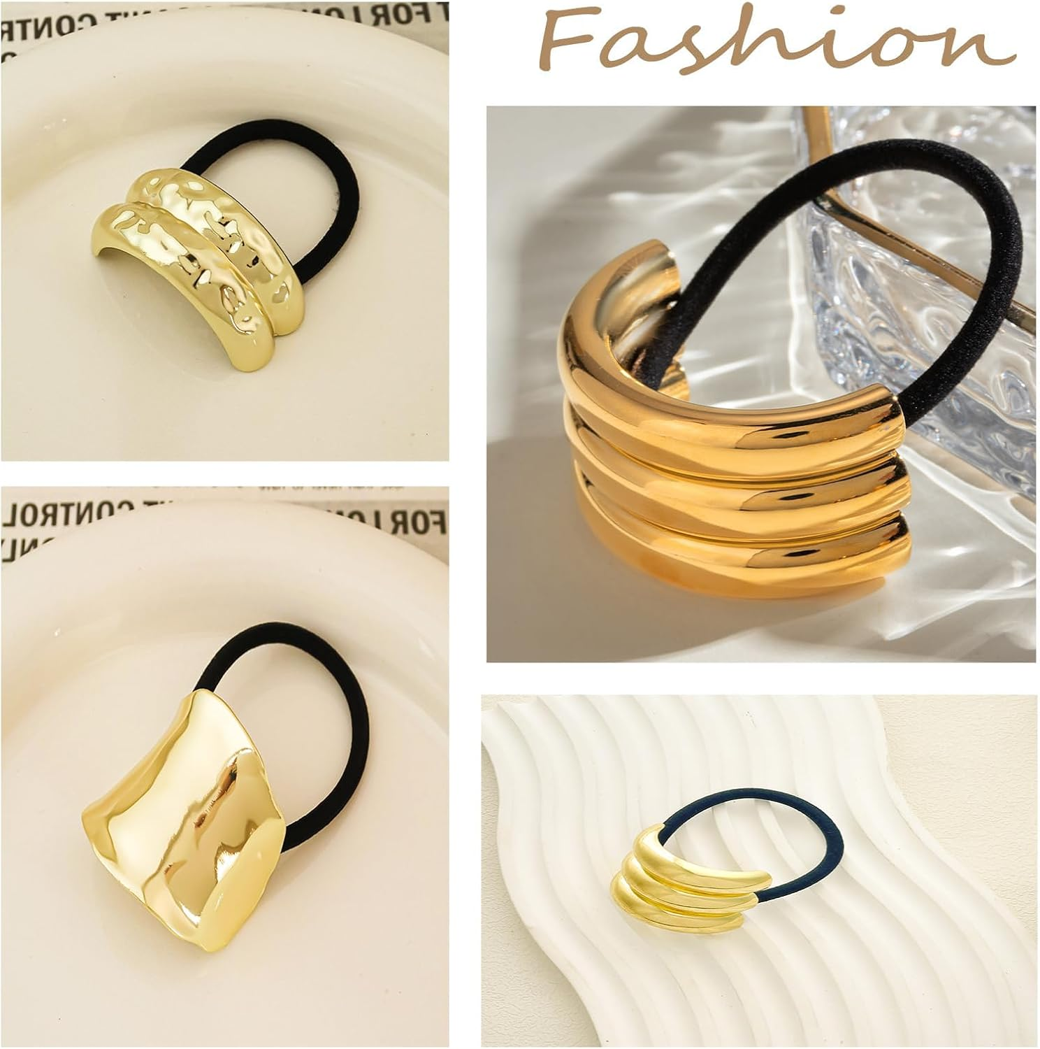 JOOTUEPO 3 PCS Metal Hair Ties for Thick Hair Ponytail Hair Cuff Gold Hair Ties Hair Cuff Wrap Hair Elastic Hairs Ties for Women Long Hairs Ponytail Holder Gold Hair Accessories image number 5