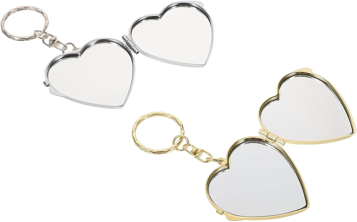 FESTFENDS 2Pcs Mini Heart-Shaped Double-Sided Folding Metal Keychain Mirror, Portable Pocket Makeup Compact for Travel and Teen Vanity Accessories image number 5