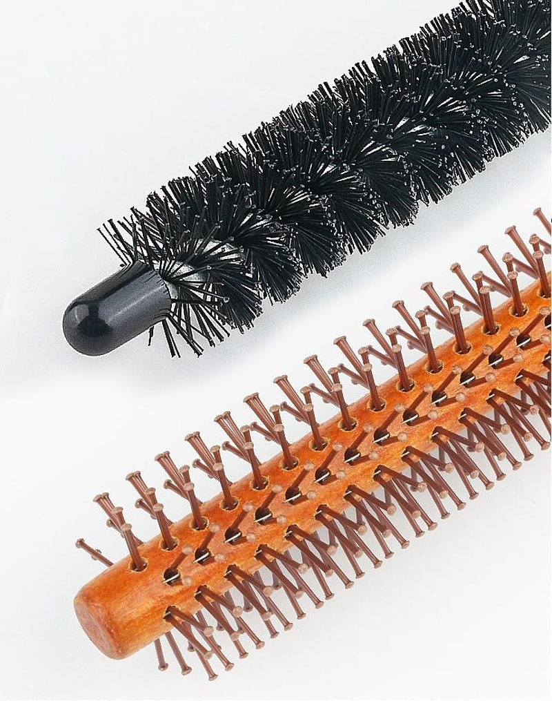 Liyquint 2 Pack Small round Hair Brush Set, Mini Nylon Bristle Curl Brushes for Thin Short Hair & Bangs Styling, Portable Blow Drying Roller Combs for Lifting and Volume, Unisex Design (Brown) image number 2