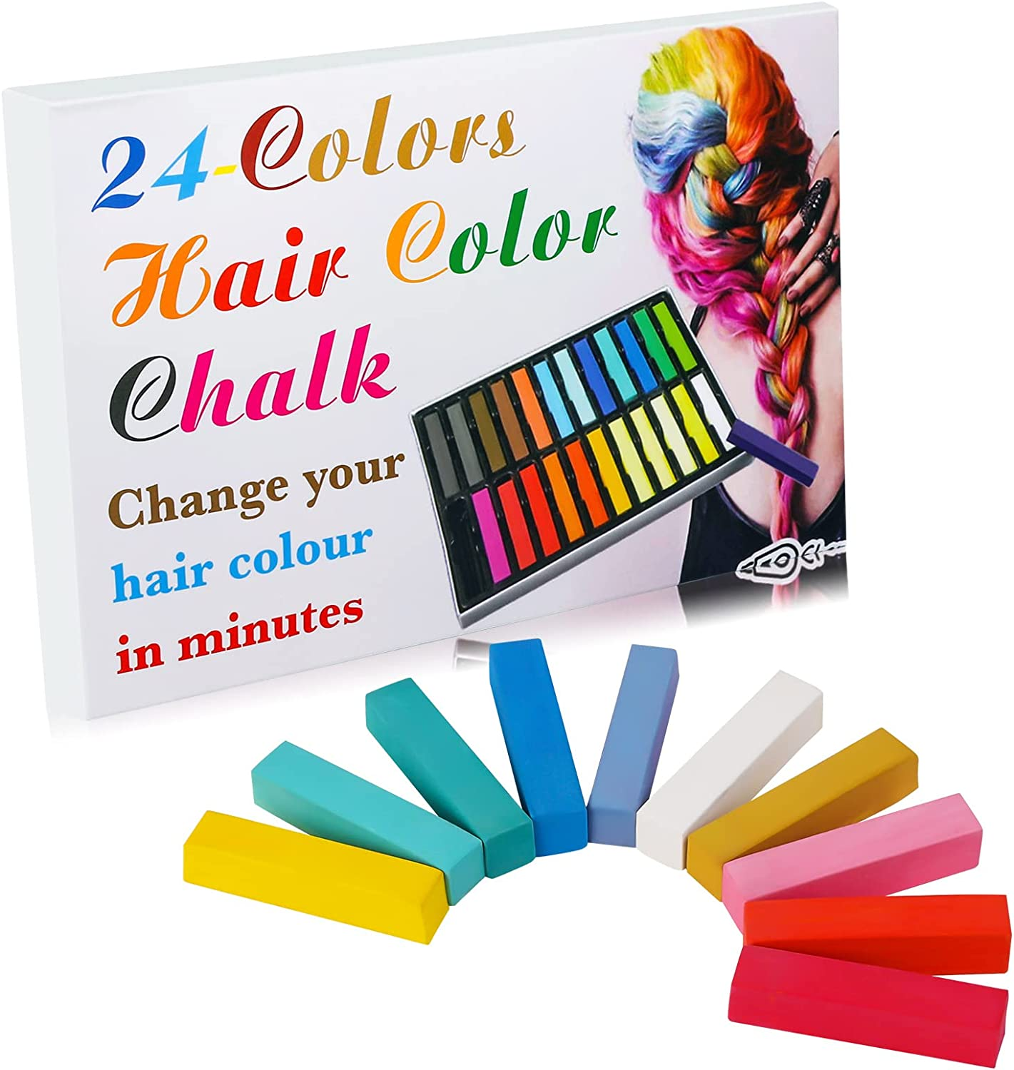 Hair Chalk Pens 24 Pack, Temporary Hair Chalk Comb, Washable Hair Color Safe for Kids and Teen - for Party, Girls Gift, Kids Toy, Birthday Gifts for Girls, 24 Bright Colors