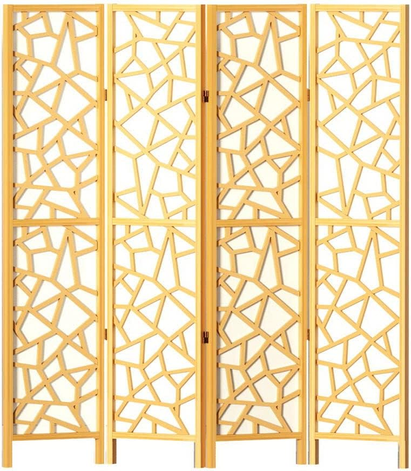 Artiss Room Divider, 4 Panel Folding Wooden Privacy Portable Screen Shelf Dividers Partition Wall Screens Home Pet Child Indoor Balcony Bedroom Furniture, Separator Water-Resistant Natural