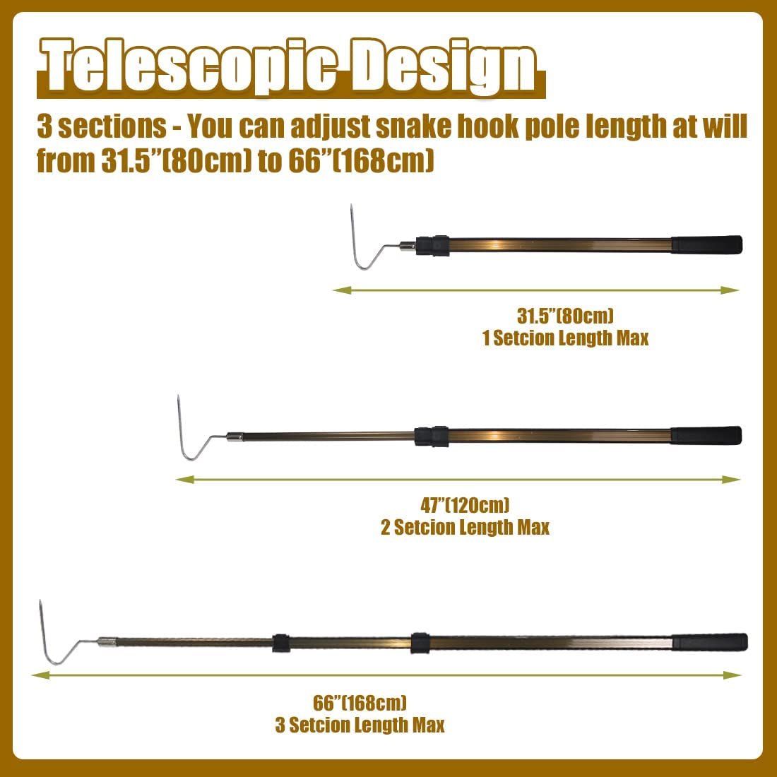 66" Snake Hook Reptile Catcher Stick Tongs Grabber Handling Tool for Rattlesnakes Python Copperhead Removal Catching image number 1