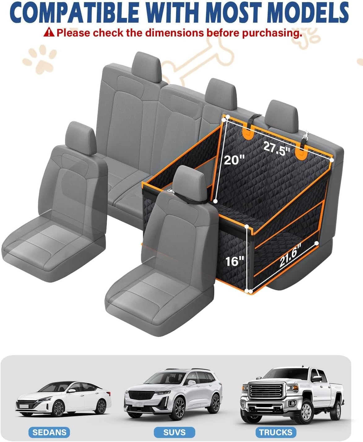 Dog Car Seat for Large Dogs, Back Seat Extender for Dogs, Foldable Pet Car Seat with Waterproof Oxford Fabric and Non-Slip Bottom, All-Around Protection and Strong Support image number 4