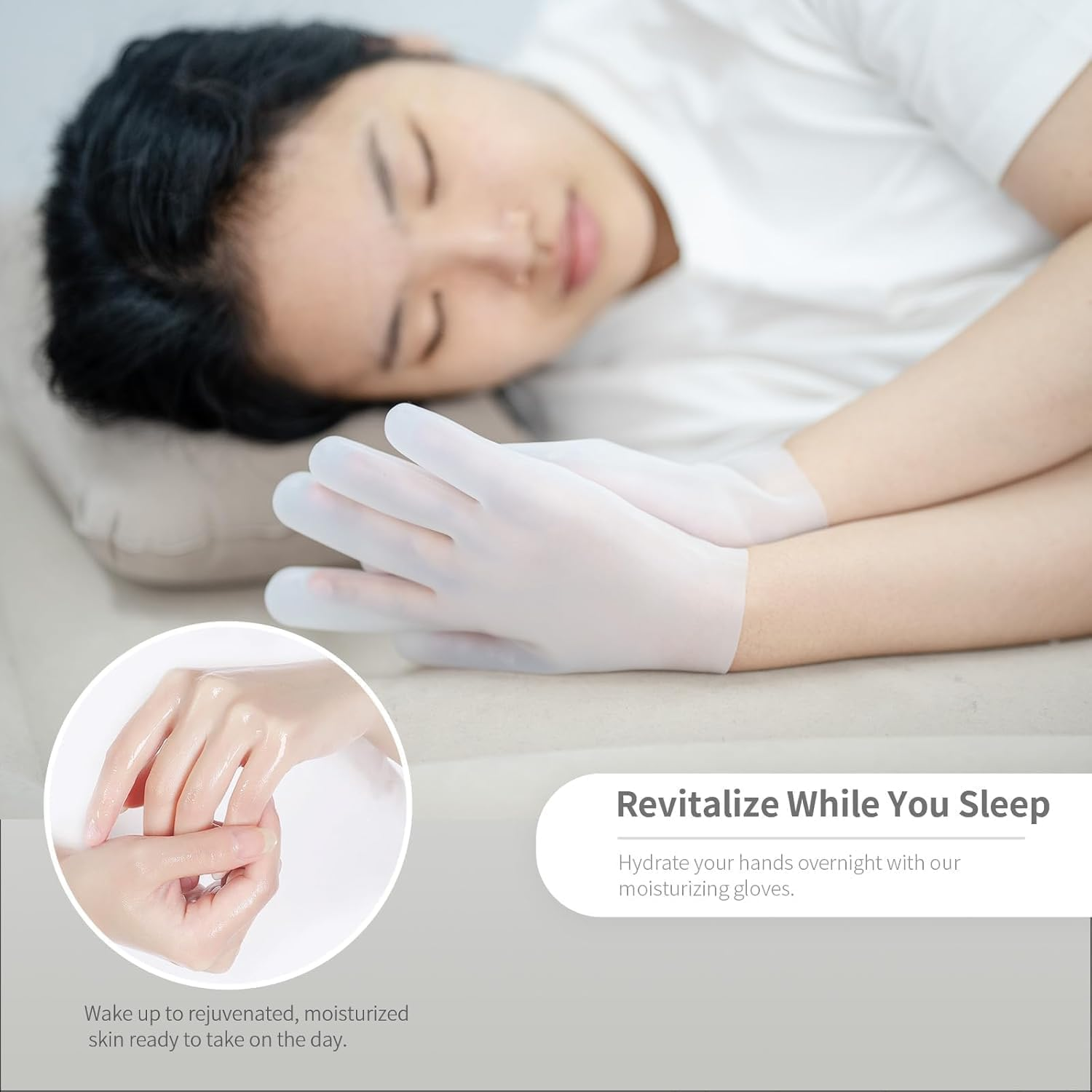 Touchscreen Compatible Moisturizing Silicone Gloves | Protects Hands, Prevents Stains, & Nourishes Skin | Reusable & Eco-Friendly | Suitable for Men & Women | Overnight Hydration Solution (White, a Pair) image number 4