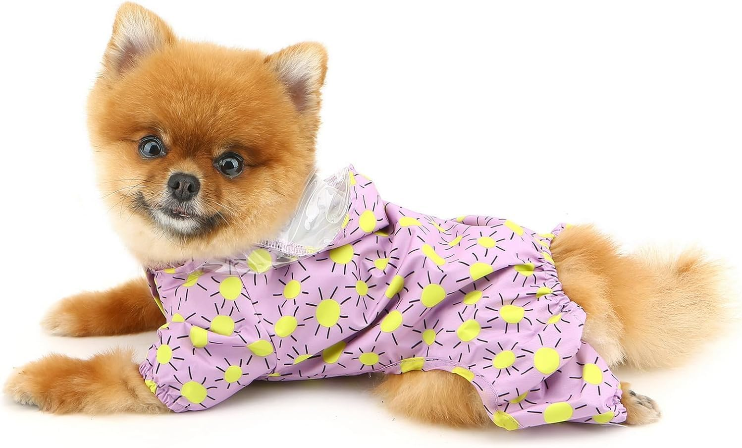 Cute Cartoon Waterproof Dog Raincoats for Small Dogs with Clear Hood and Leash D-Ring Lightweight Pet Rain Jacket Puppy Poncho Clothes (Purple;, M) image number 4